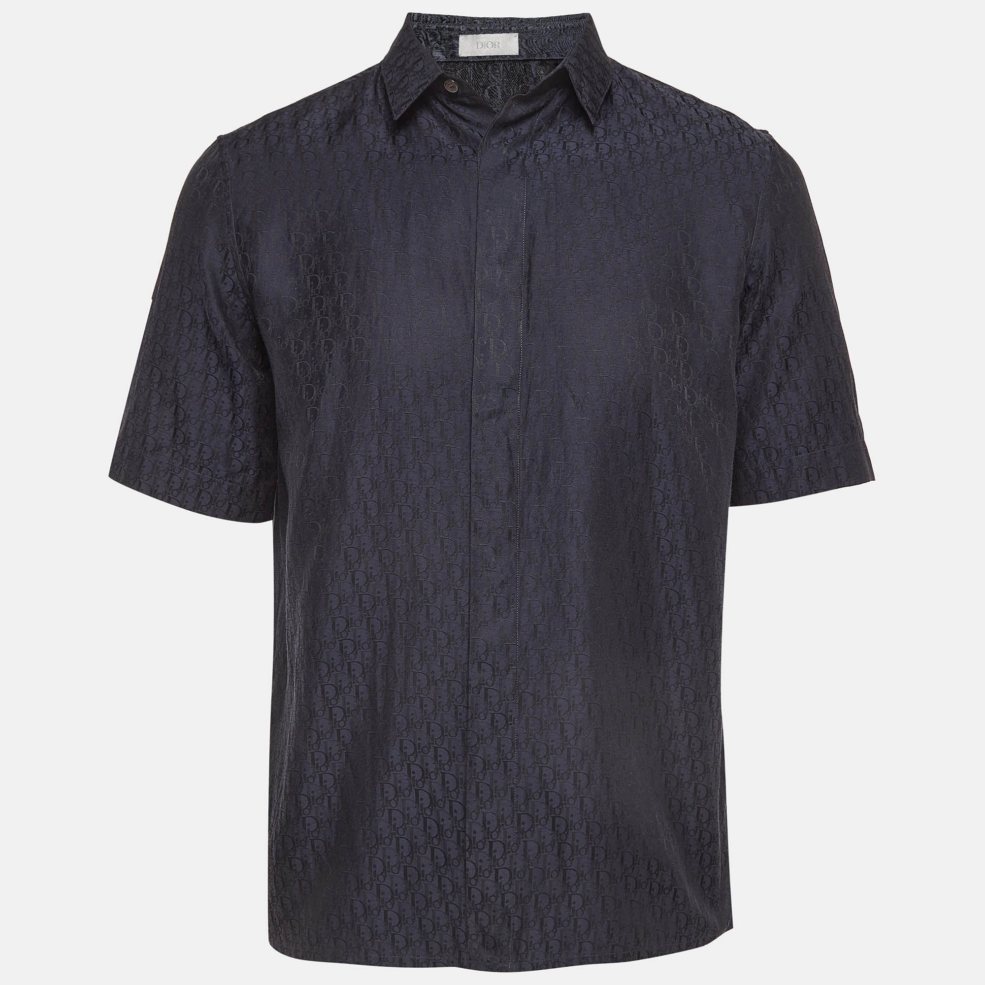 

Dior Navy Blue Monogram Patterned Silk Blend Buttoned Up Shirt XXS