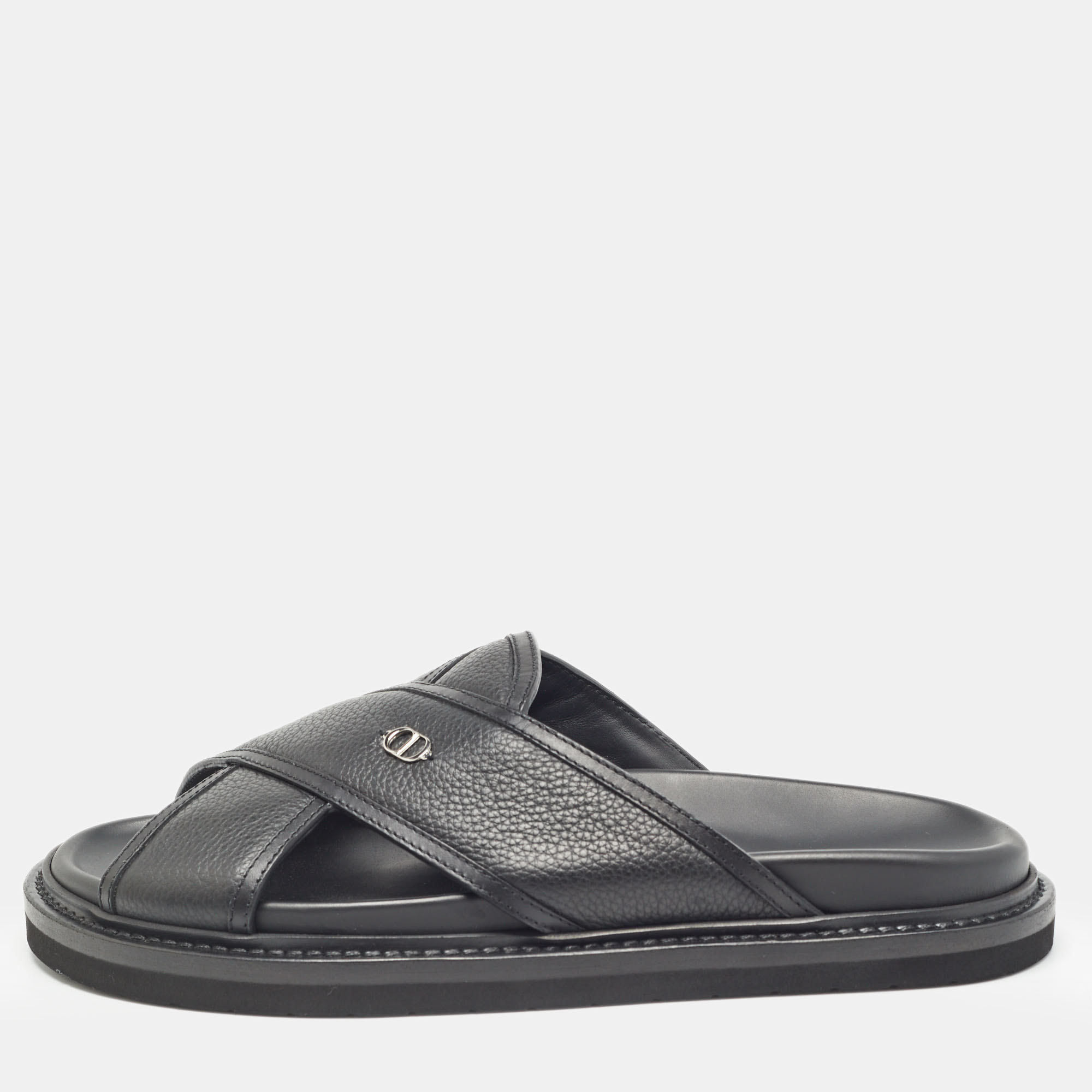 

Dior Black Leather Aqua Criss Cross Flat Sandals Size
