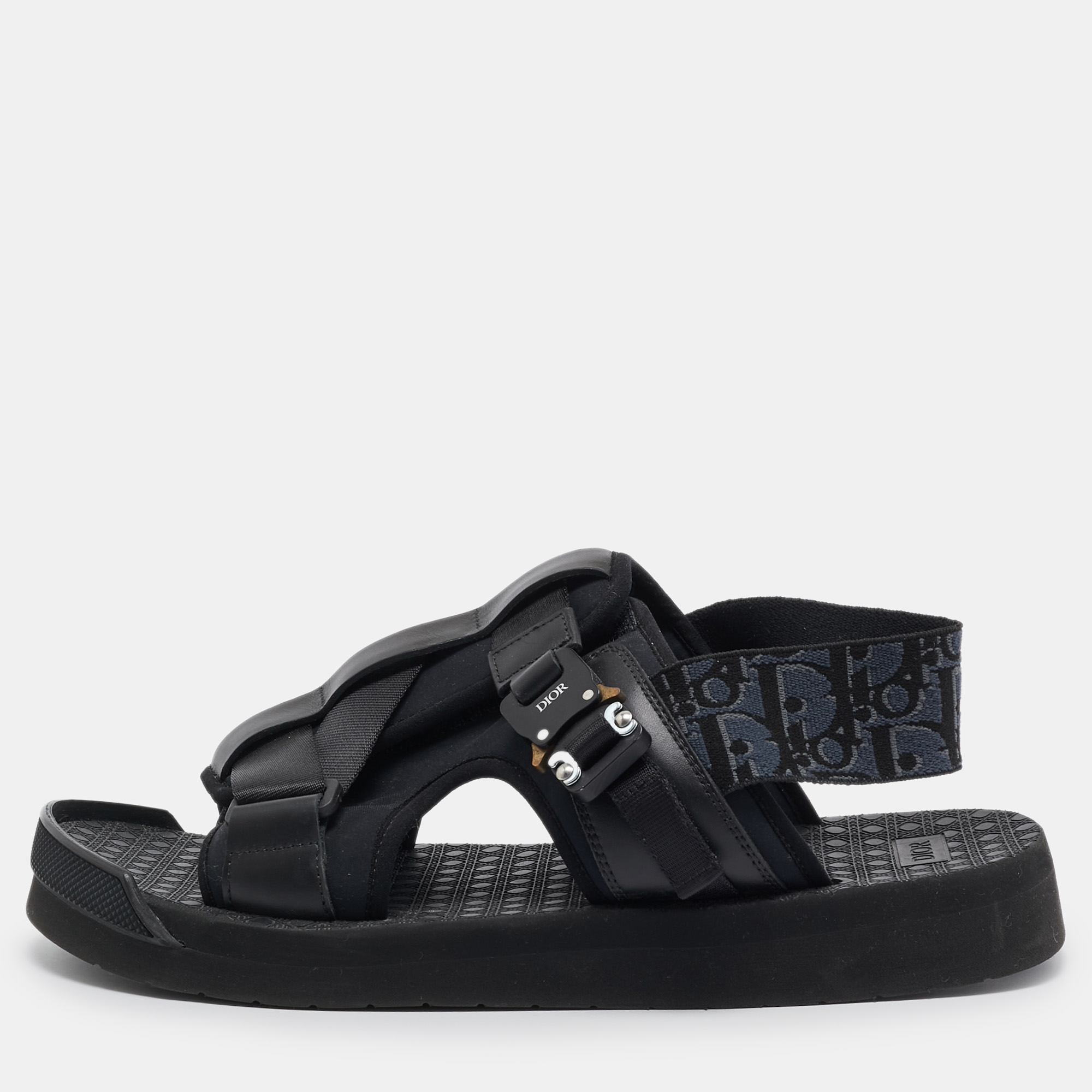 

Dior Black/Navy Blue Leather and Oblique Canvas Sandals Size