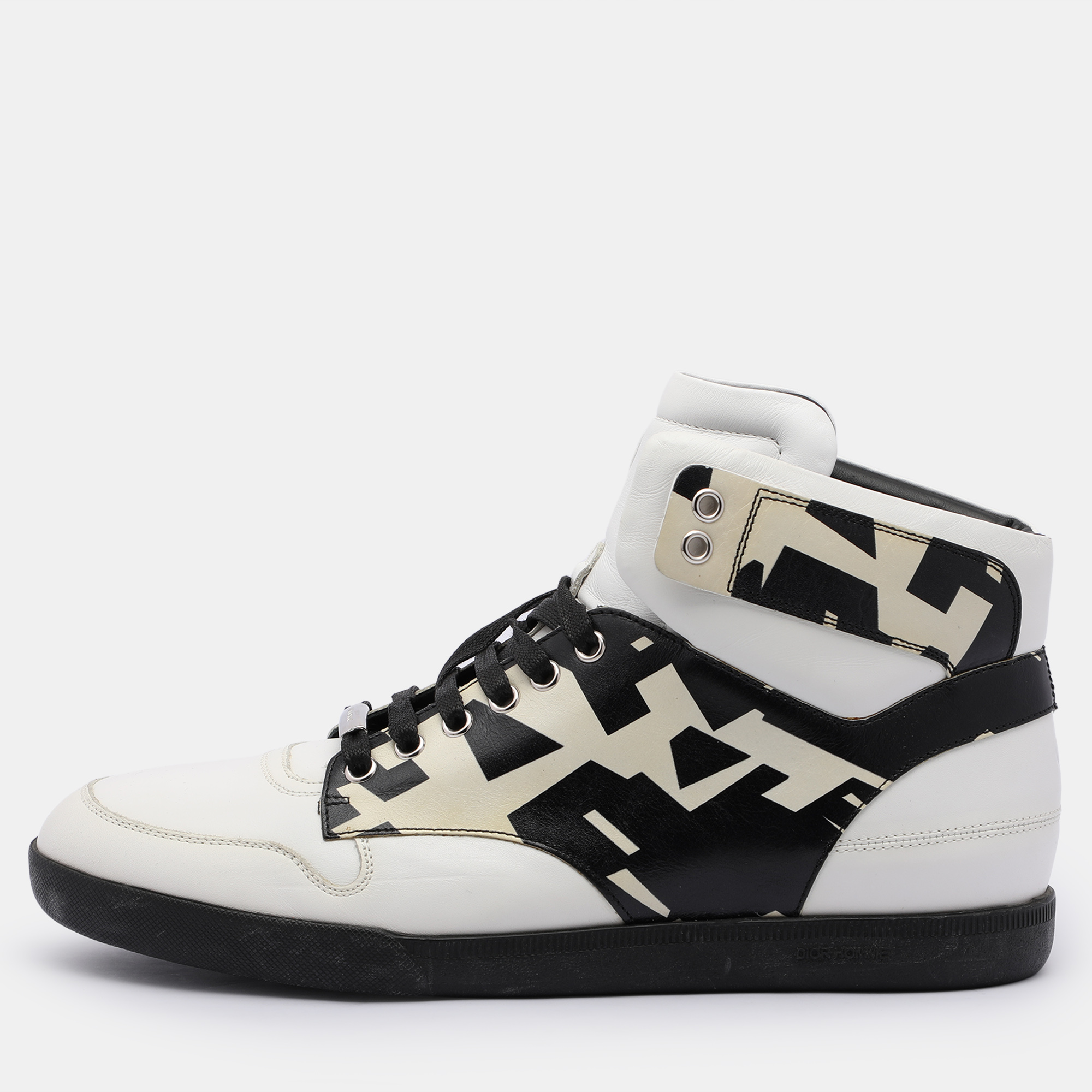 

Dior White/Black Printed Leather High Top Sneakers Size