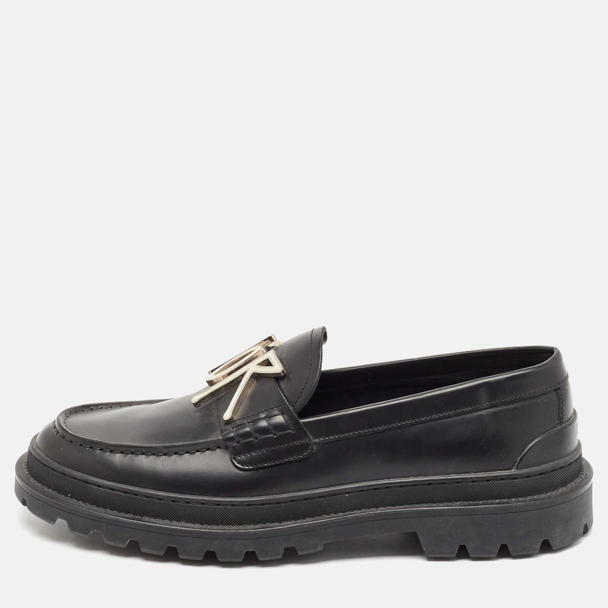 

Dior x Stussy Black Leather Slip On Loafers Size