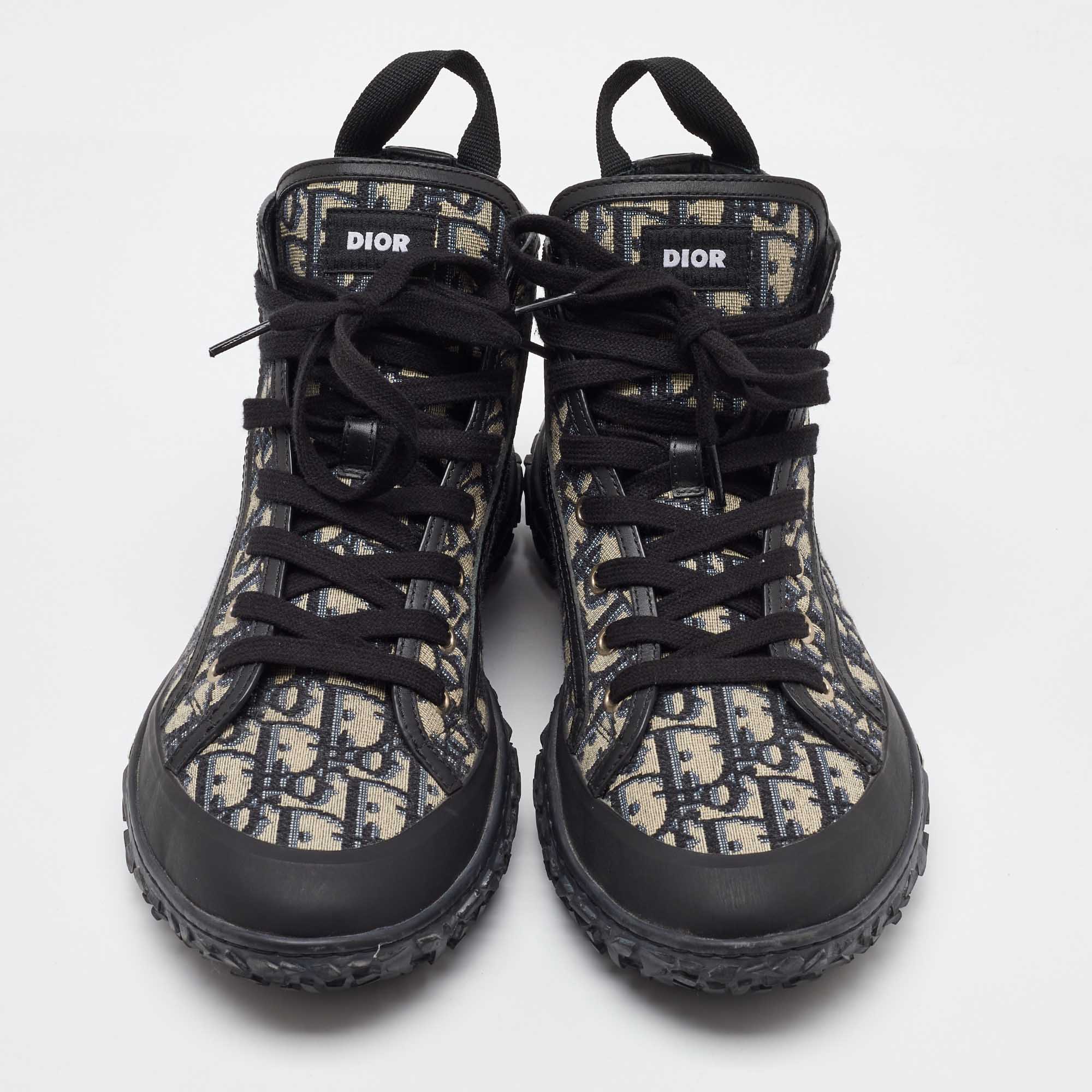 Dior Black/Beige Rubber and Oblique Canvas Diorizon Ankle Boots Size 44 