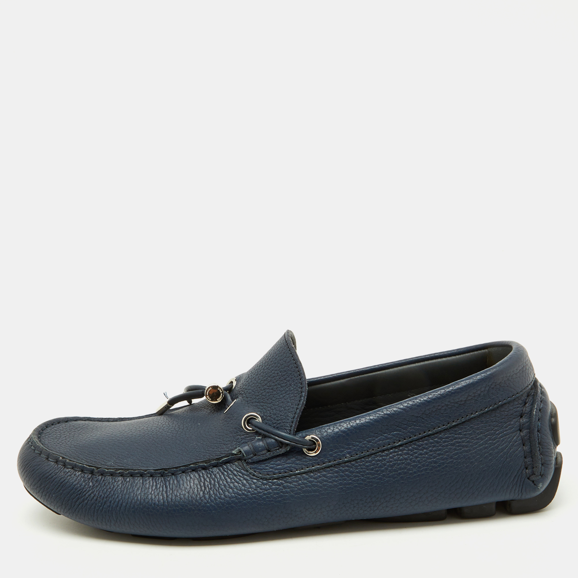 

Dior Navy Blue Leather Slip On Loafers Size