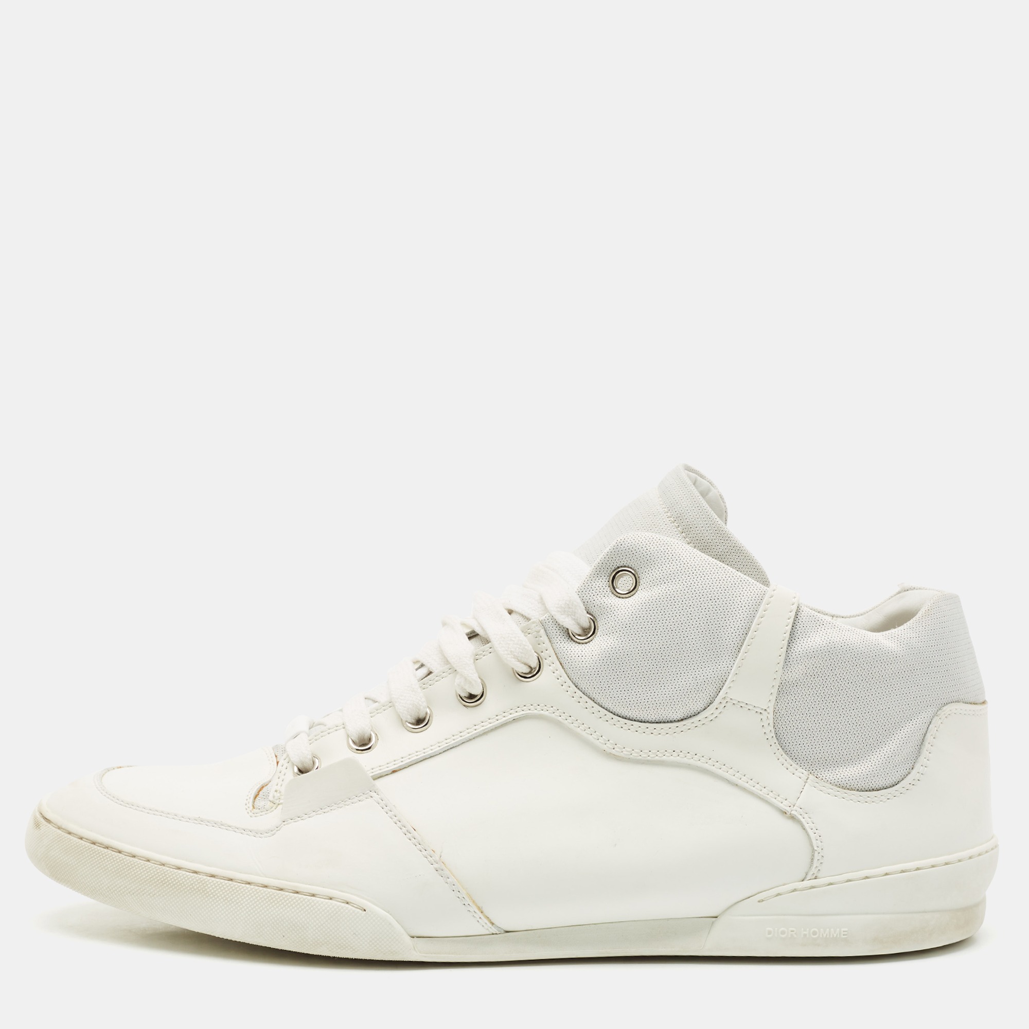 

Dior White Leather Homme Monochrome High Top Sneakers Size