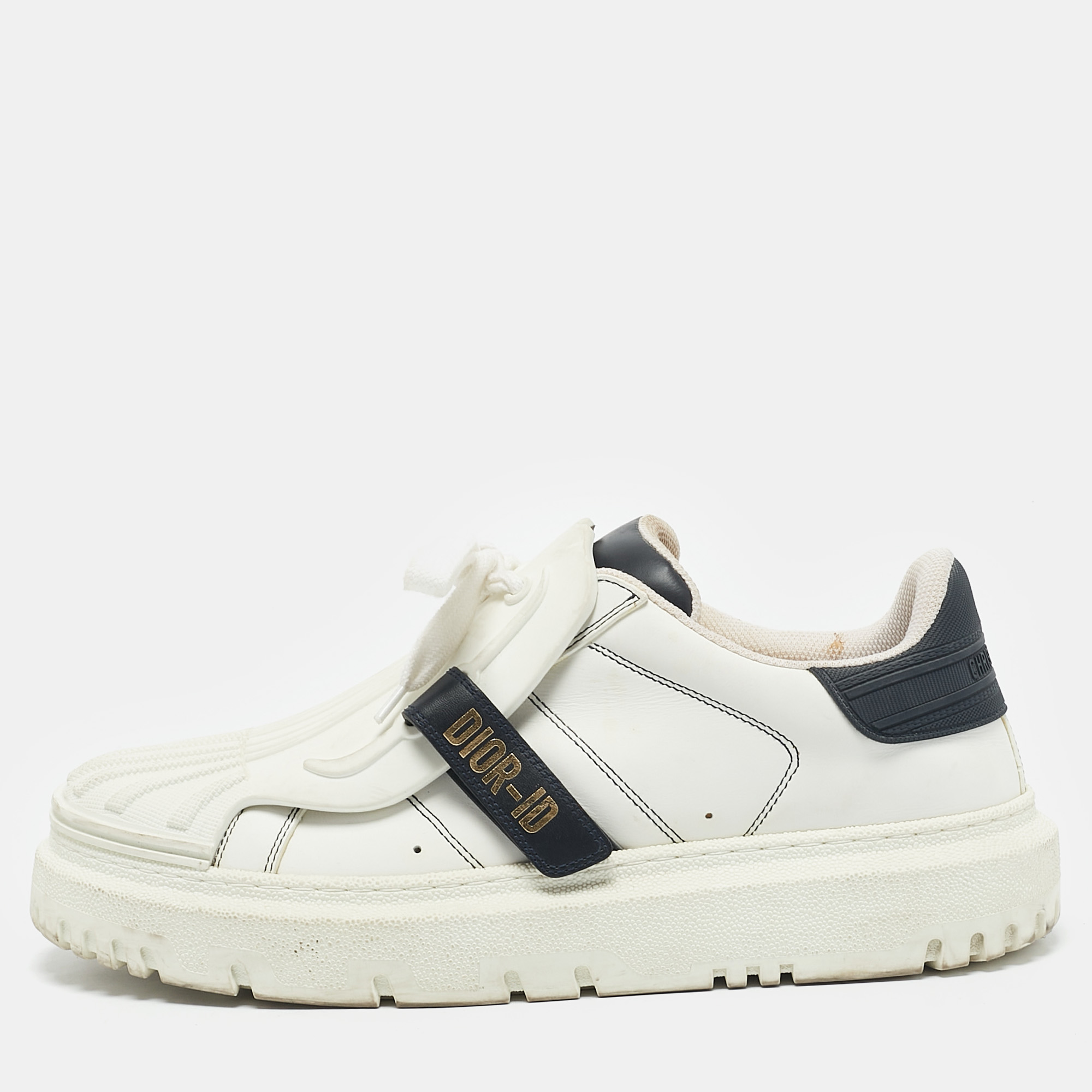 

Dior White/Navy Blue Leather and Rubber Dior ID Lace Up Sneakers Size