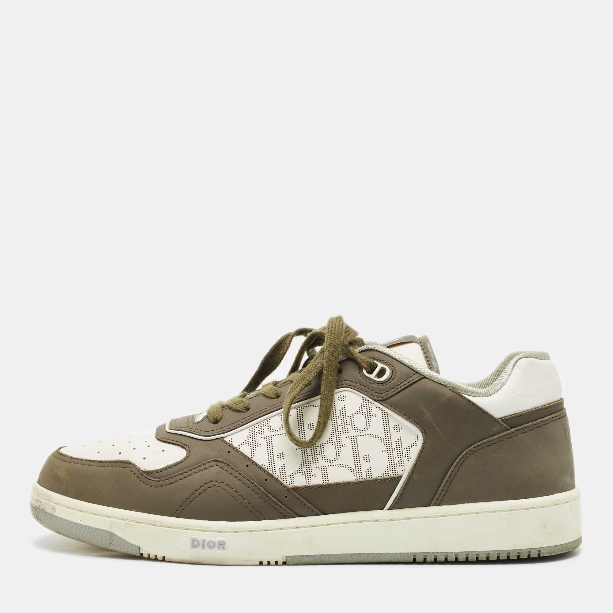 

Dior White/Green Canvas and Leather B27 Lace Up Sneakers Size