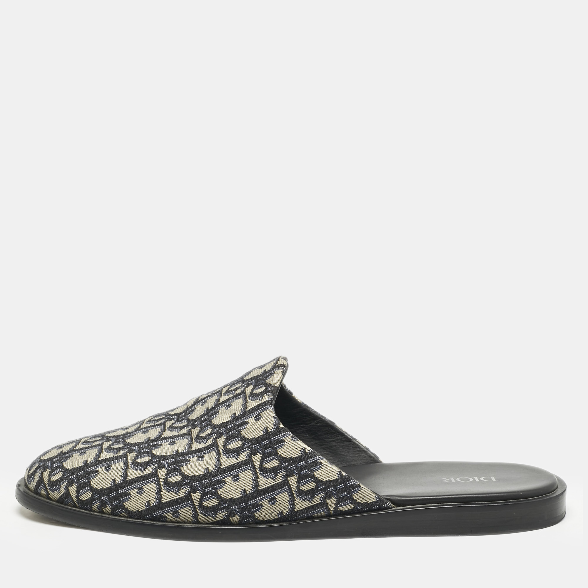 

Dior Navy Blue Oblique Embroidered Canvas Indior Flat Mules Size