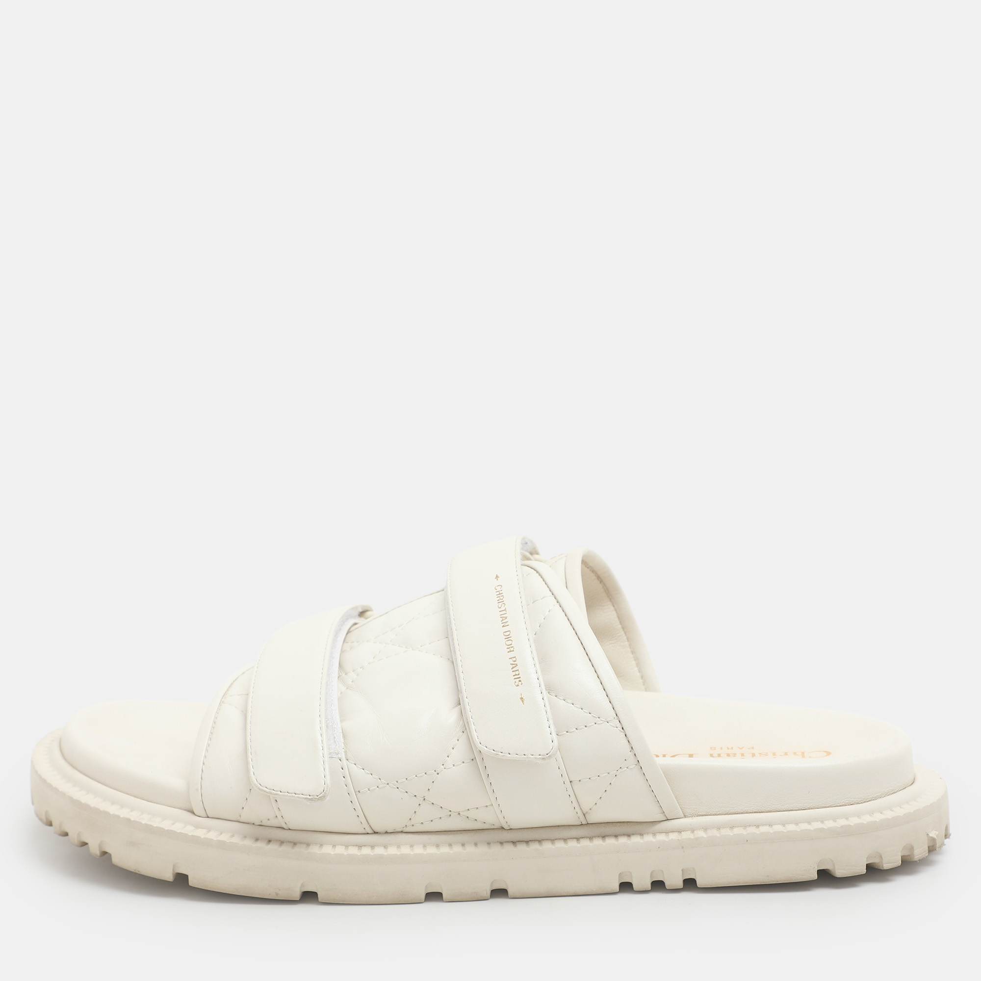 

Dior Cream Quilted Leather Mules Size