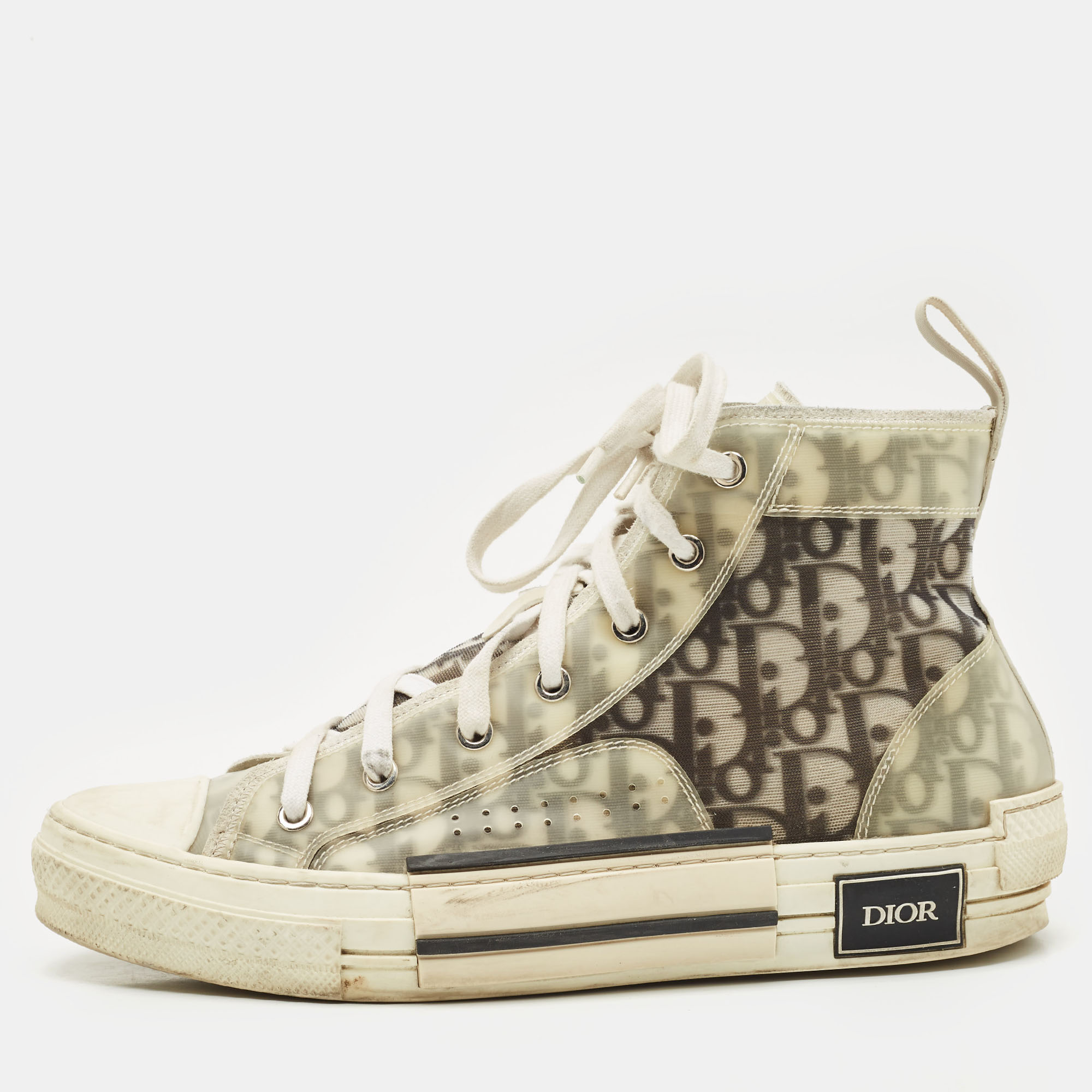 

Dior White/Grey Oblique Mesh And PVC B23 High Top Sneakers Size