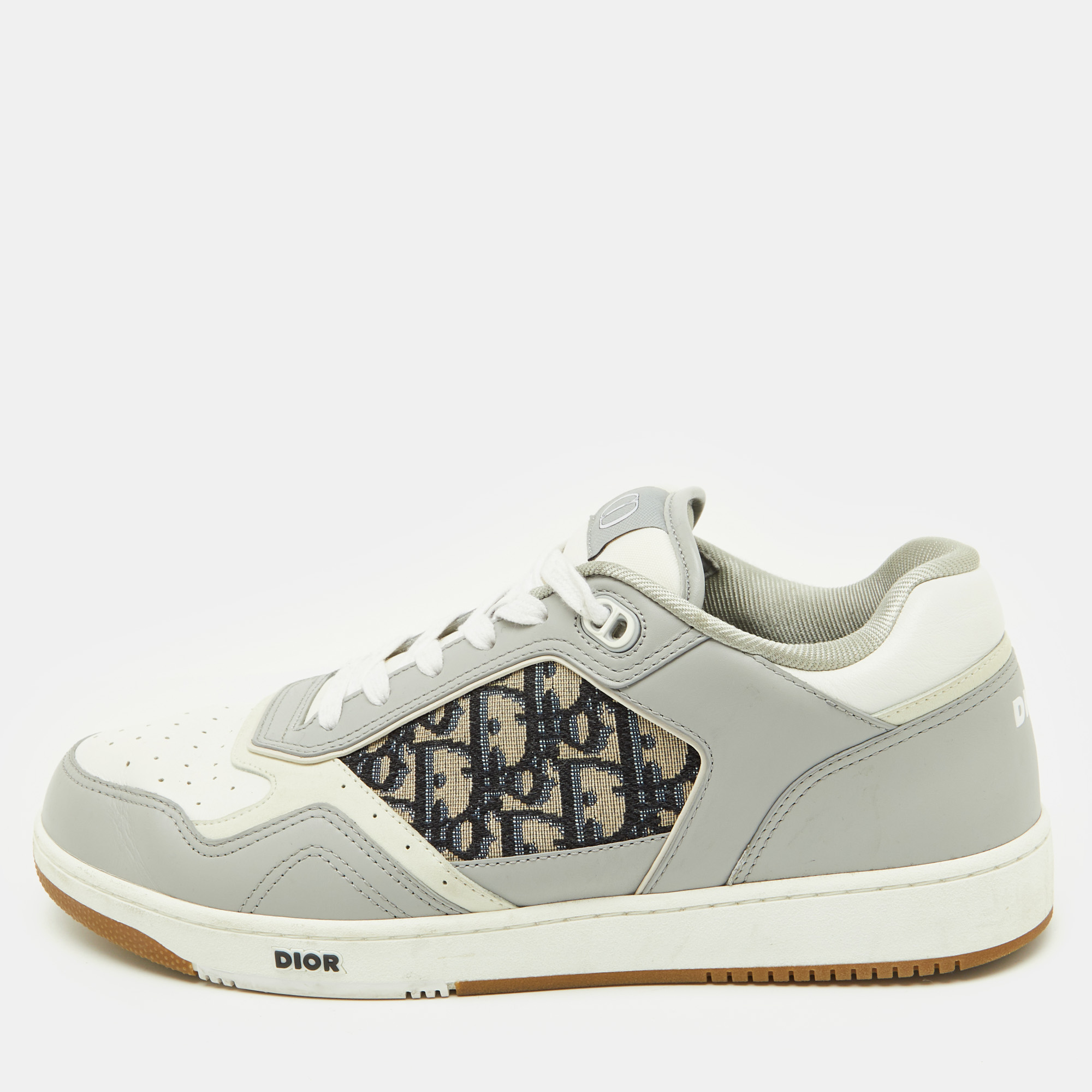 

Dior White/Grey Leather and Oblique Fabric B27 Low Top Sneakers Size