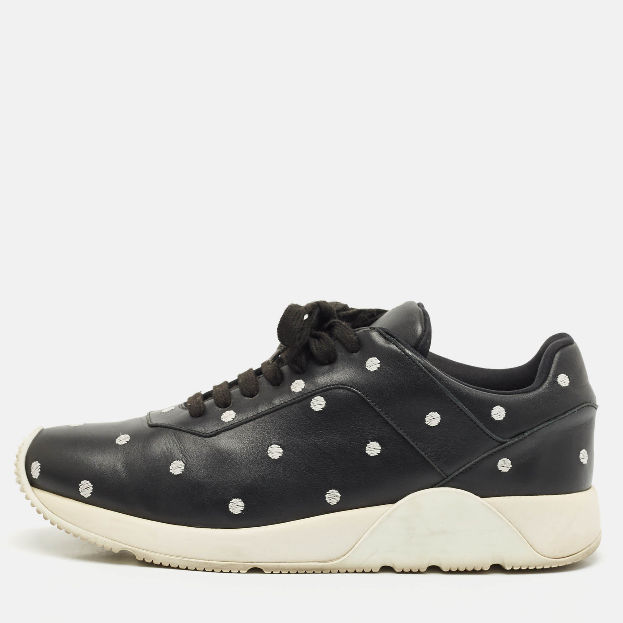 Dior Black Leather Polka Dot Low Top Sneakers Size 42