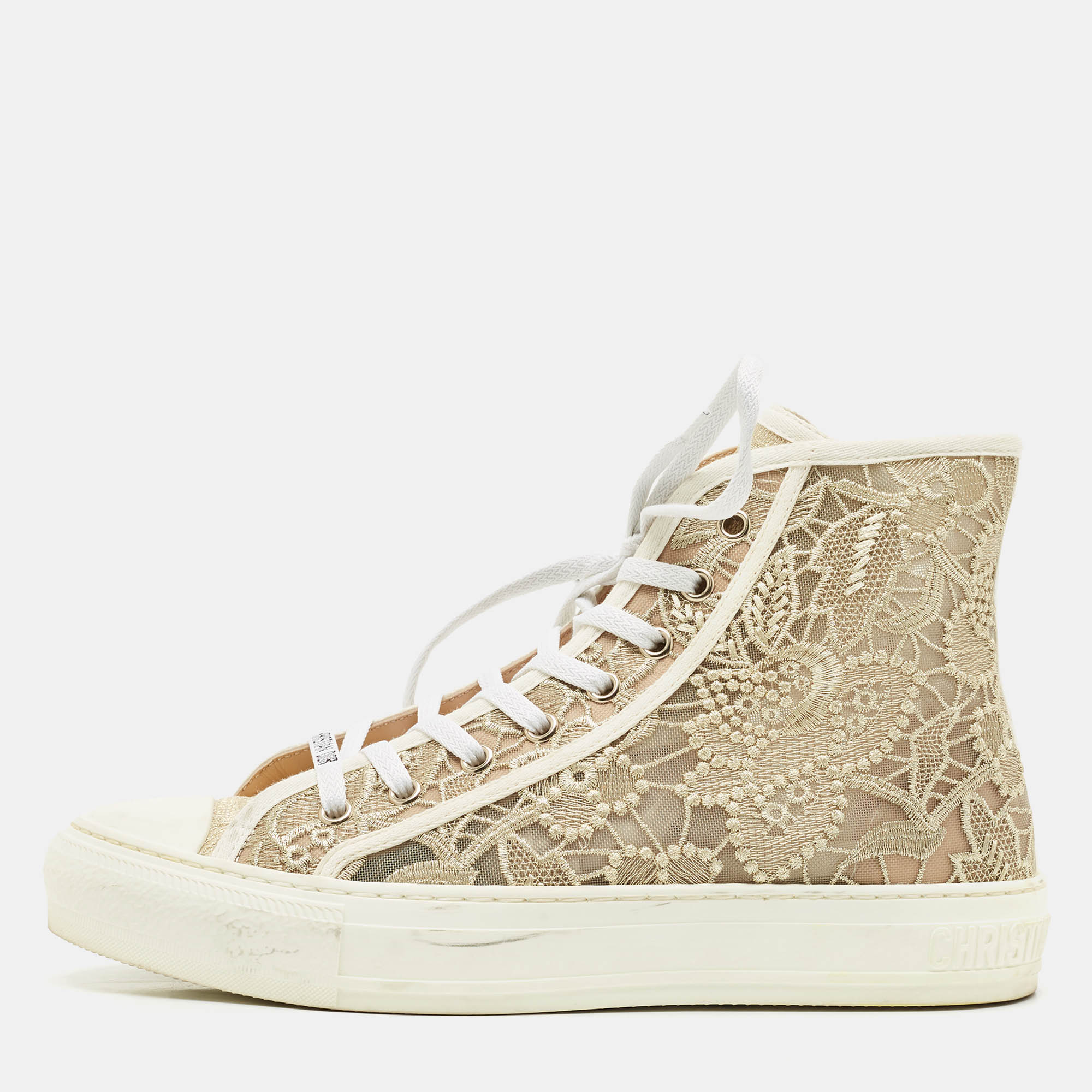 

Dior Gold/White Lace and Mesh Walk'n'Dior Sneakers Size