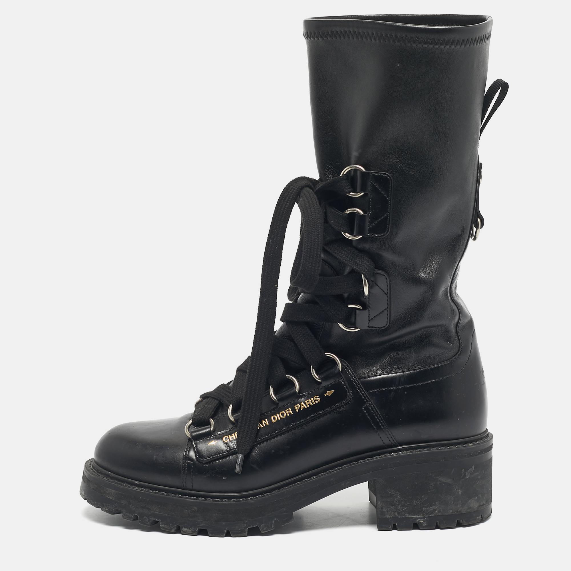 

Dior Black Leather D- Fight Combat Boots Size