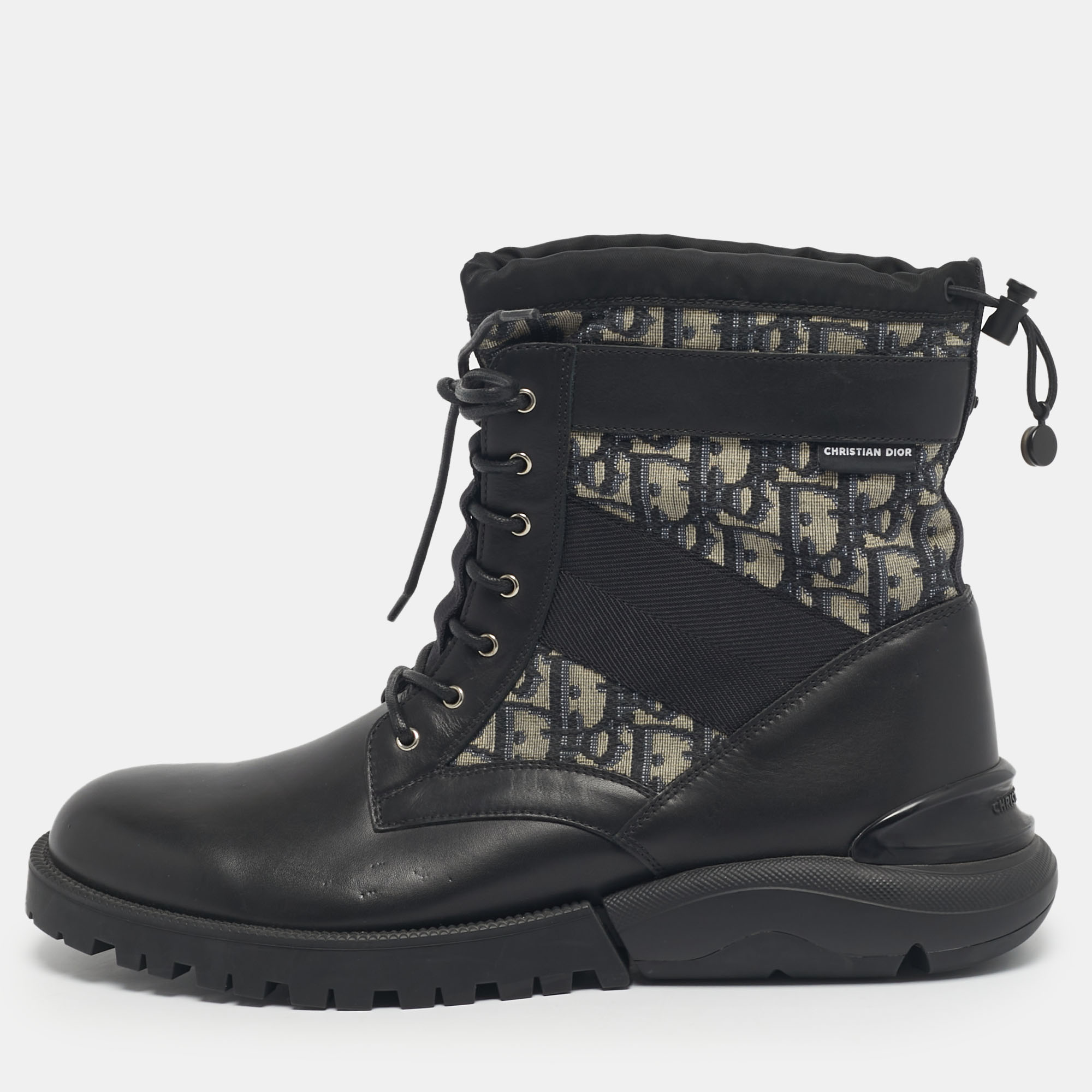 Dior Black Canvas and Leather Explorer Ankle Boots Size 43
