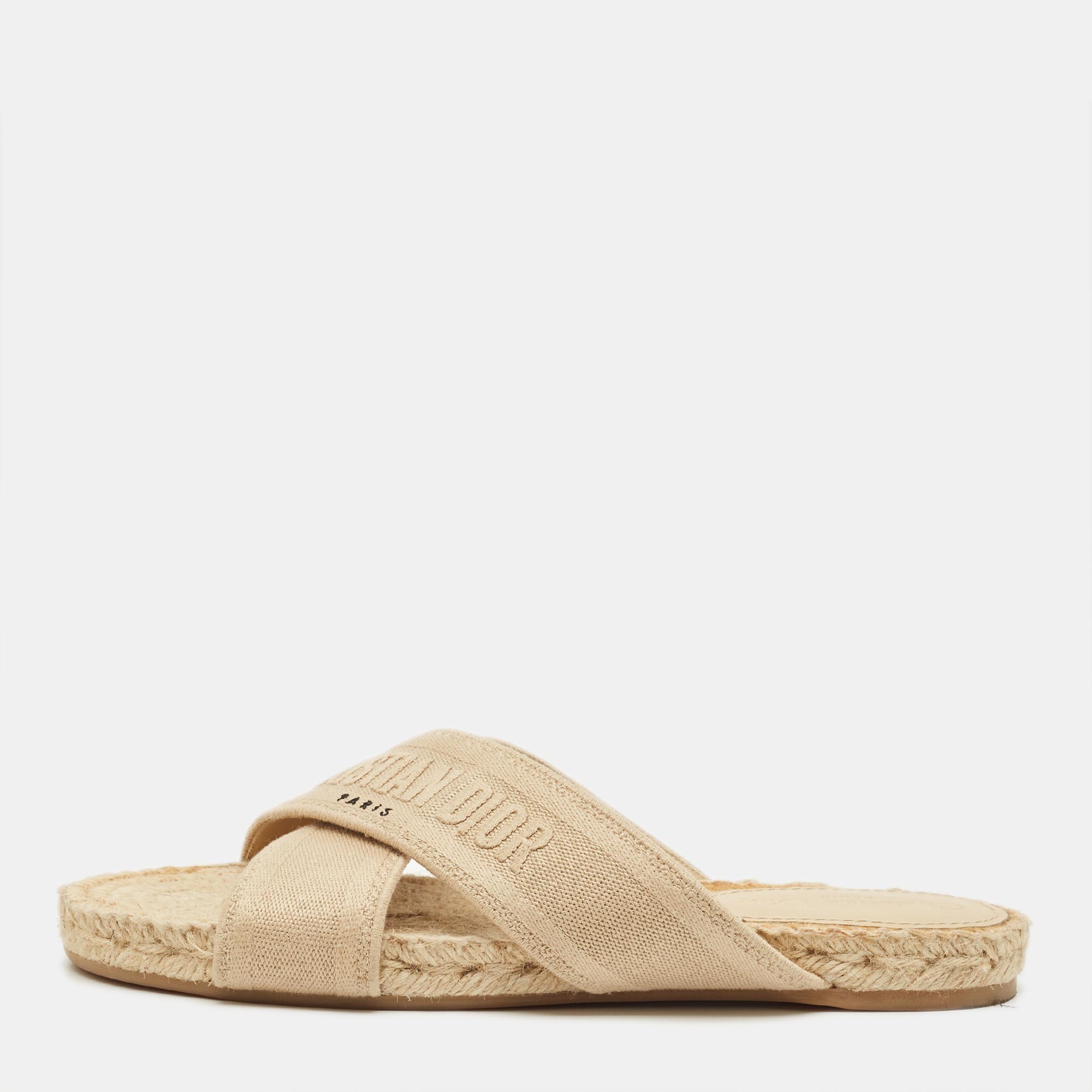 

Dior Granville Size  Beige Canvas Crisscross Flat Slide