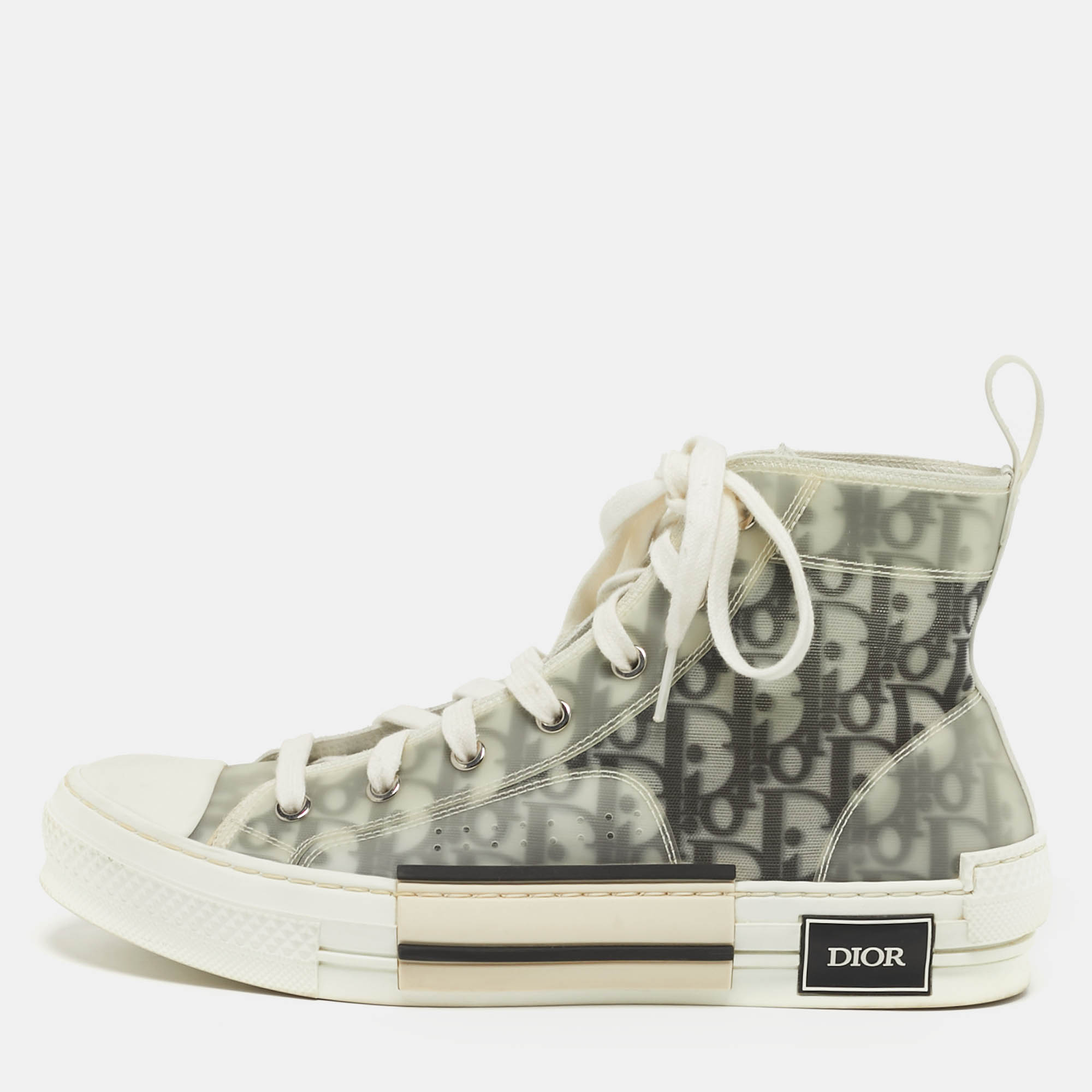 

Dior B23 Size  White/Black Oblique Mesh and Rubber High Top Sneakers