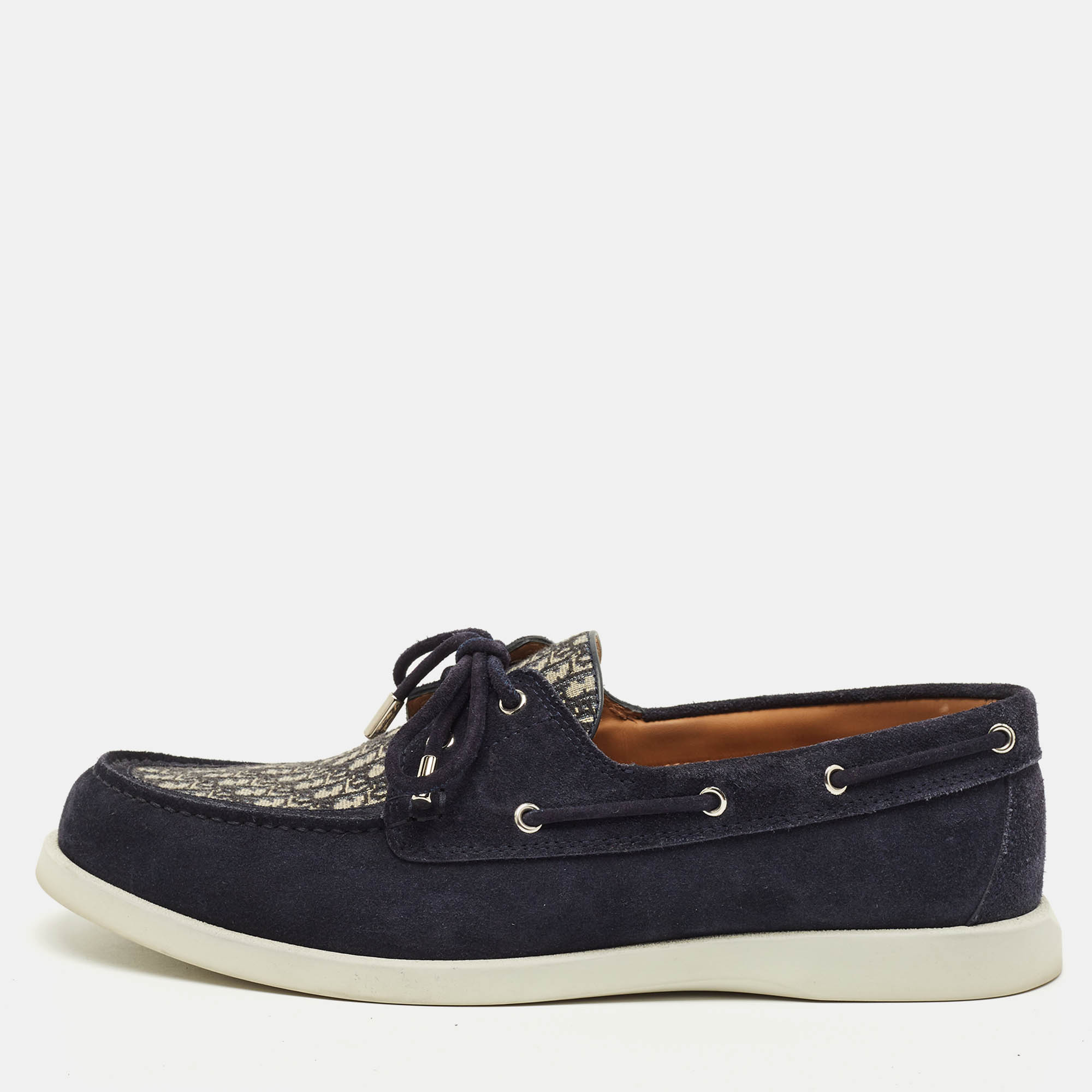 

Dior Granville Size  Navy Blue/Beige Oblique Jacquard and Suede Lace Up Loafers