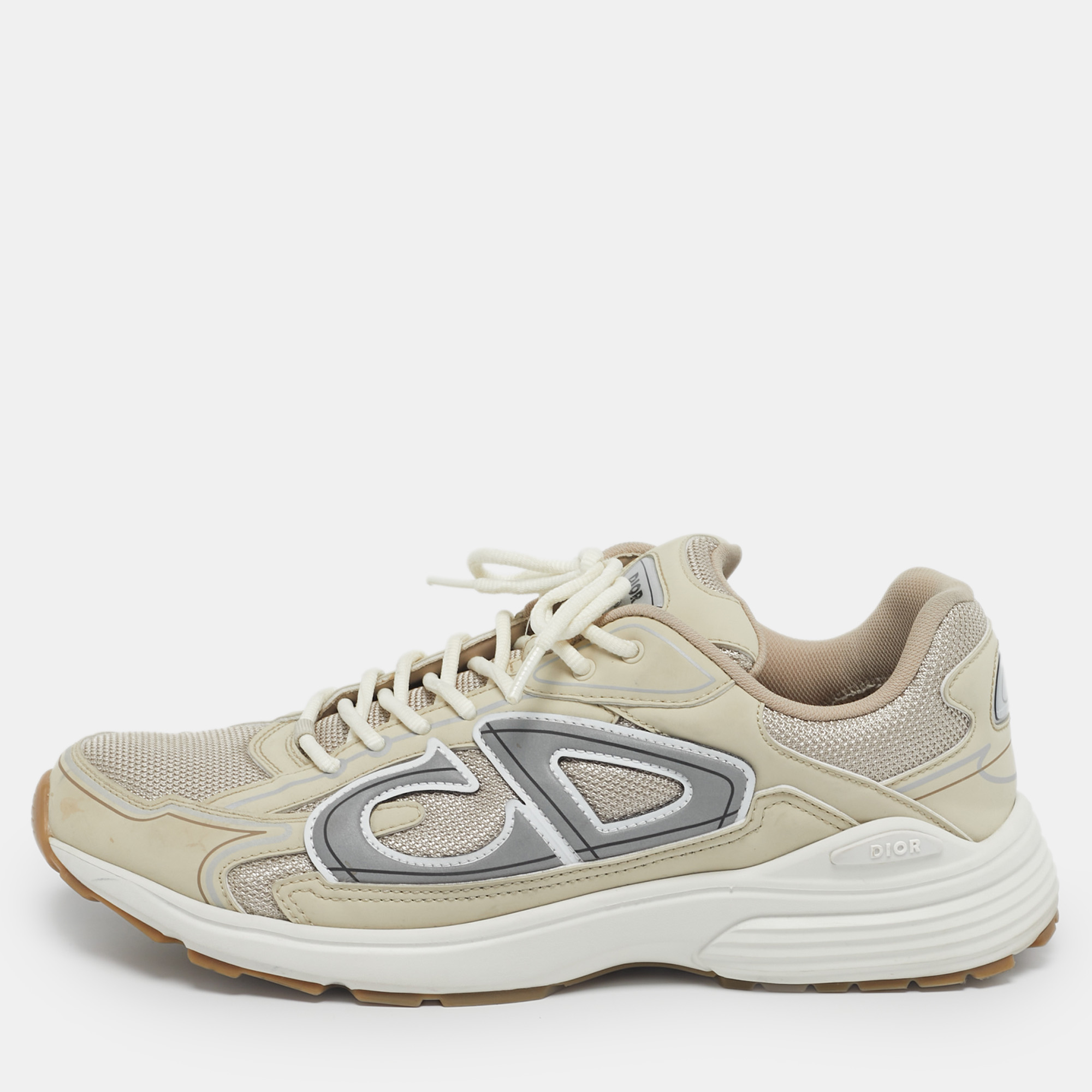 

Dior B30 Size  Two Tone Leather and Mesh Lace Up Sneakers, Beige