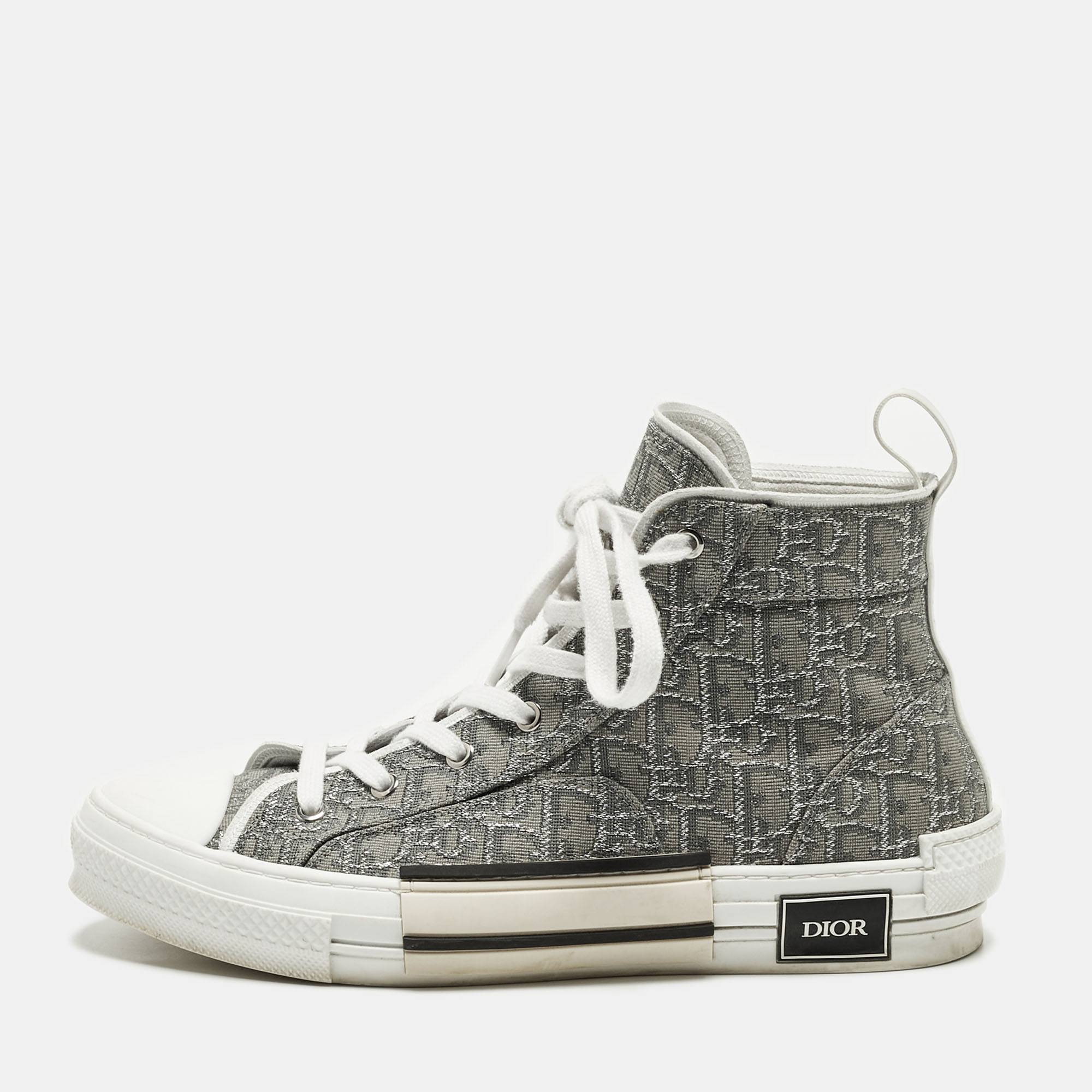 

Dior B23 Size  Grey/Silver Oblique Canvas High Top Lace Up Sneakers