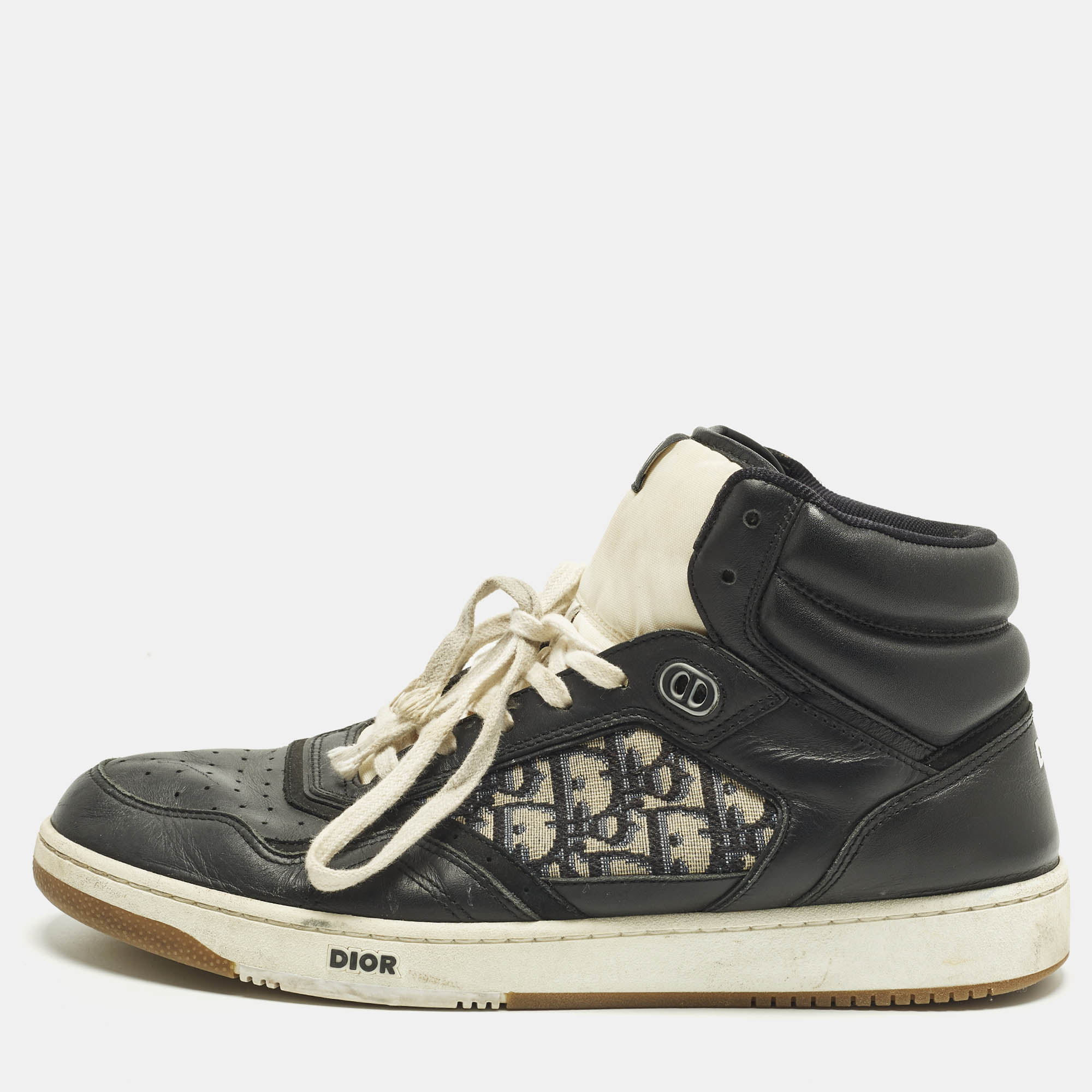

Dior b27 Size  Black/Beige Oblique Jacquard and Leather High Top Sneakers