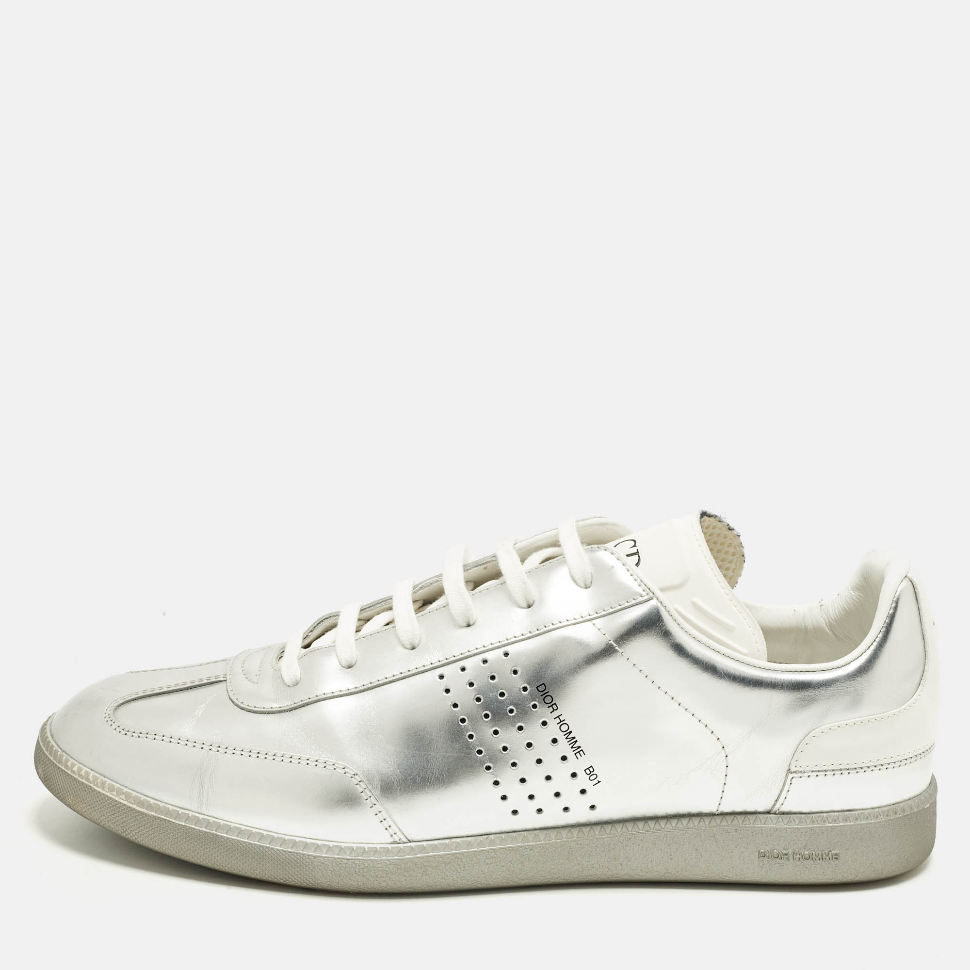 

Dior B01 Size  Metallic Silver/White Leather Low Top Sneakers