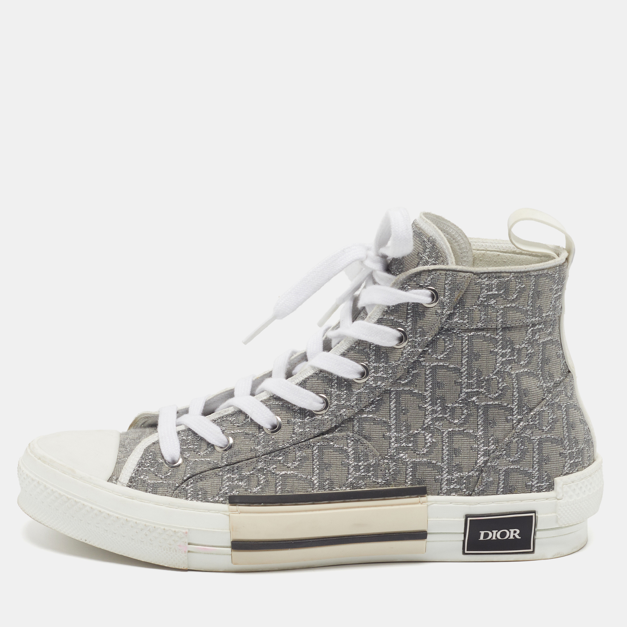 

Dior B23 Size  Grey/Silver Oblique Jacquard High Top Sneakers