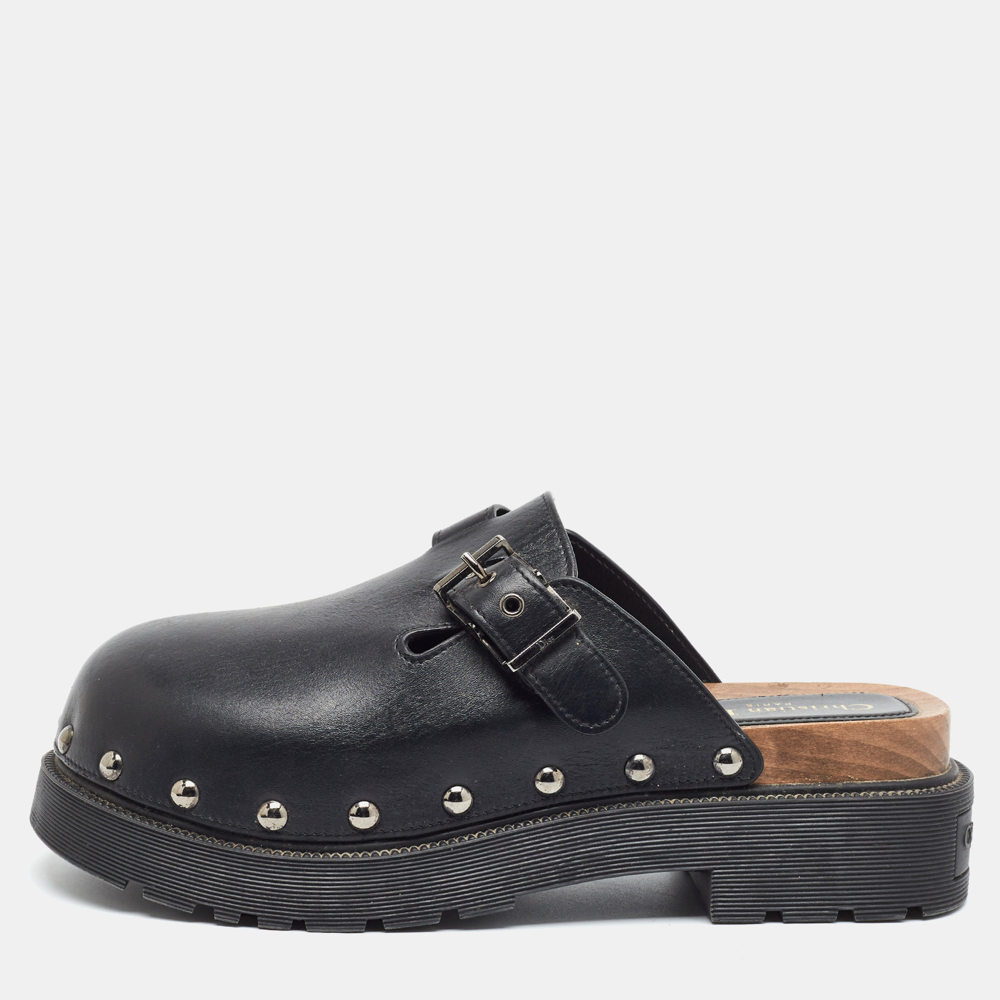 Pre-owned Dior Quake Size 42 Black Leather Platform Clogs Mules
