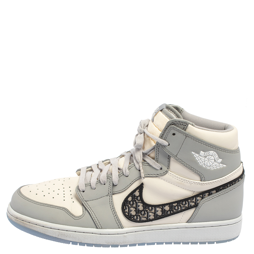 

Jordan x Dior Grey/White Leather Air Jordan 1 Retro High Top Sneakers Size