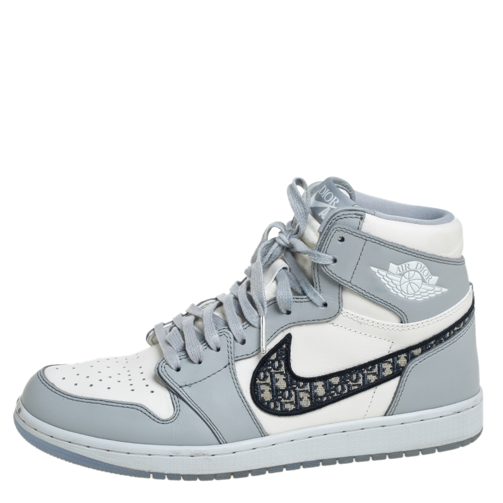 

Jordan x Dior Grey/White Leather Air Jordan 1 Retro High Top Sneakers Size