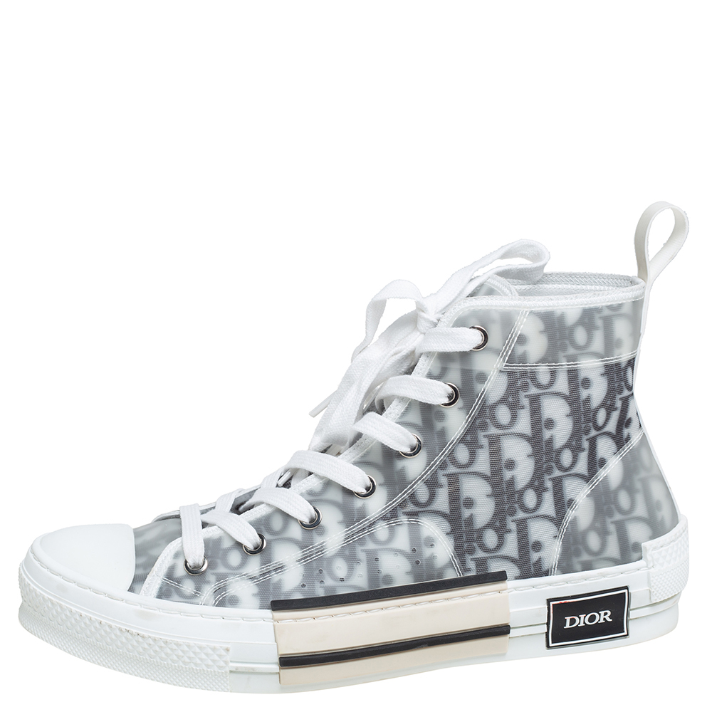 

Dior White/Grey Oblique Mesh B23 High Top Sneakers Size