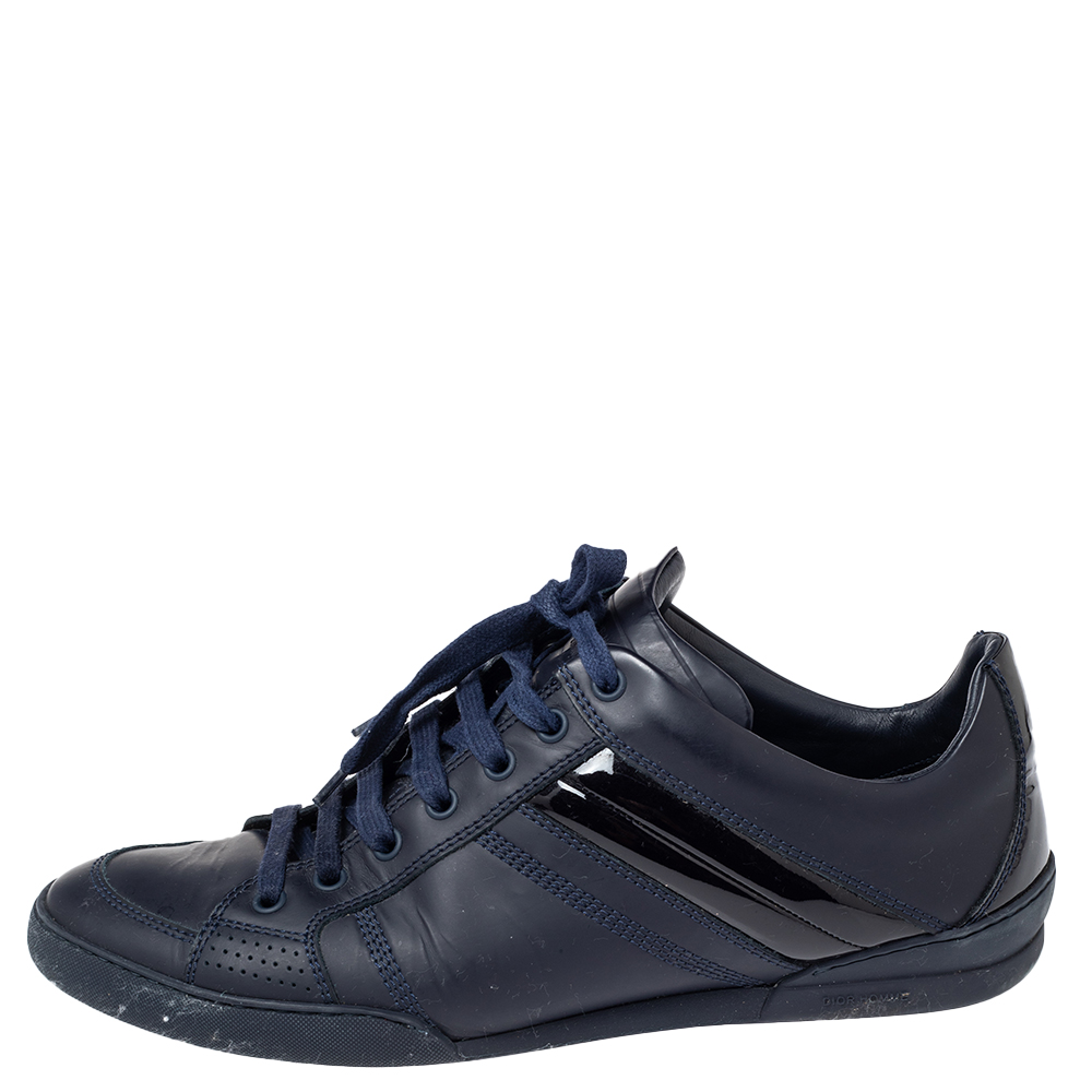 

Dior Navy Blue Leather And Patent Lace Up Sneakers Size