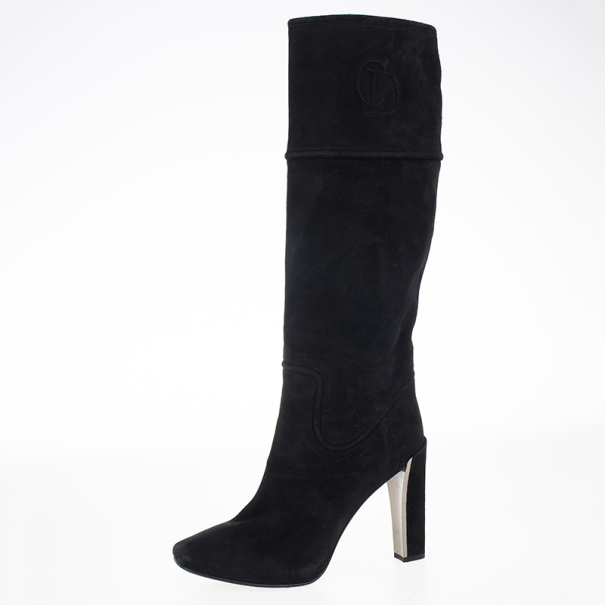 Pre Owned Dior Black Suede Knee Boots Size 39.5