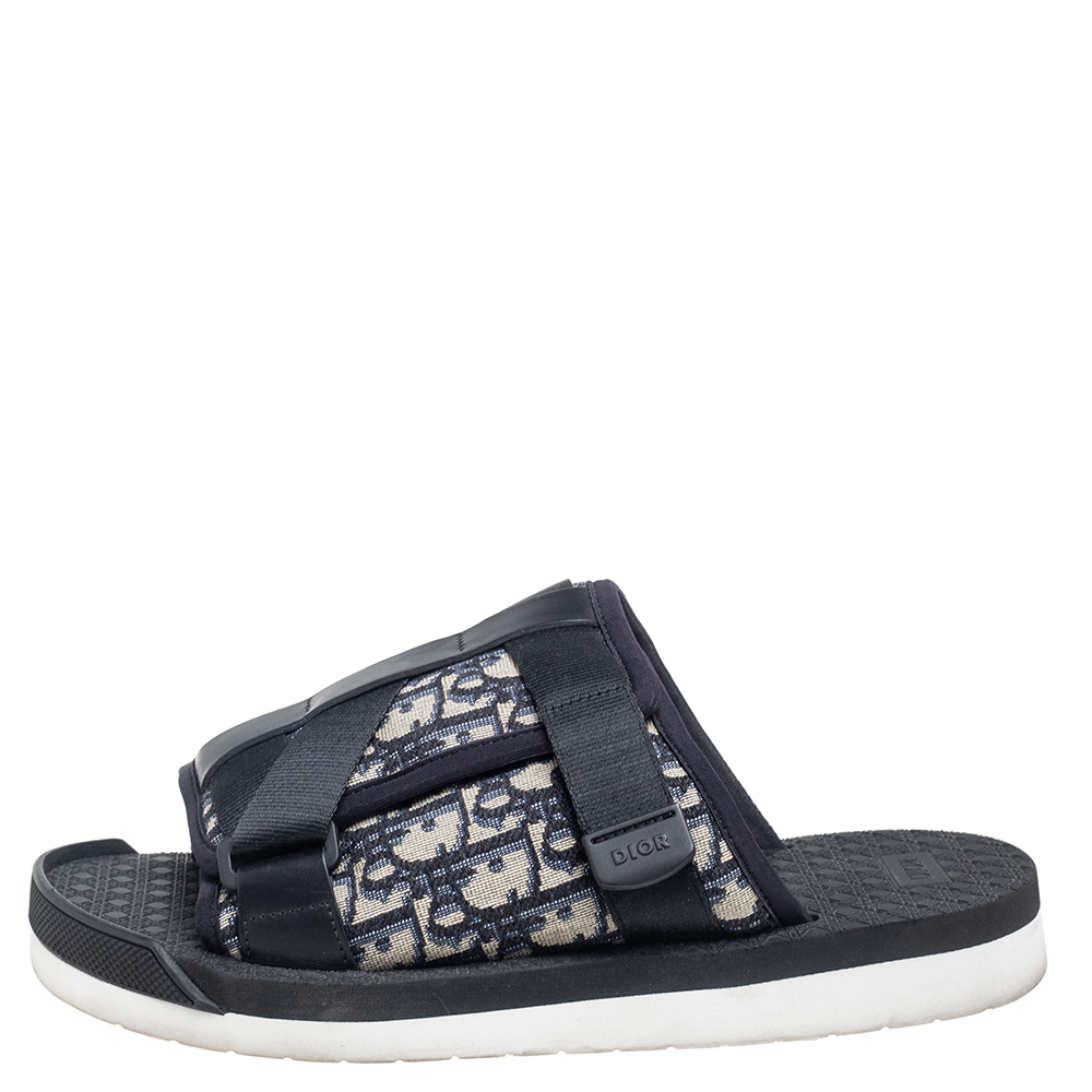 

Dior Navy Blue Oblique Canvas Alpha Slide Flats Size