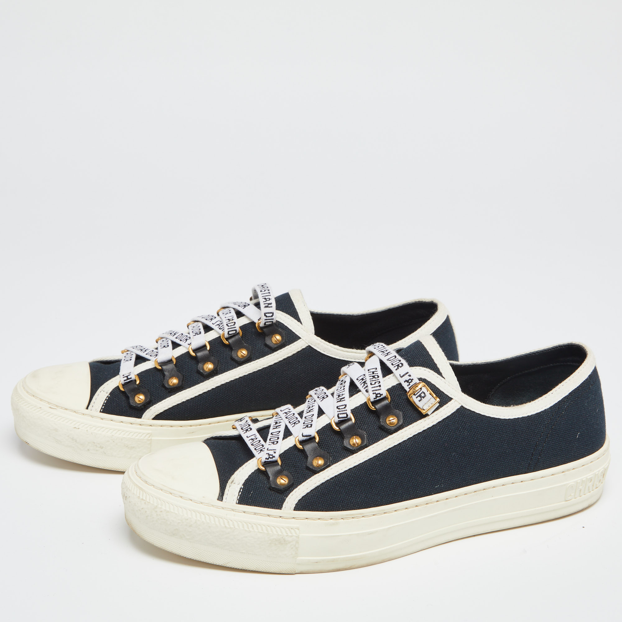 

Dior Navy Blue/White Canvas Walk'n'Dior Low Top Sneakers Size