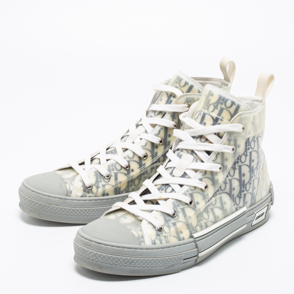

Dior White/Grey Oblique Mesh, PVC and Rubber B23 High-Top Sneakers Size 43
