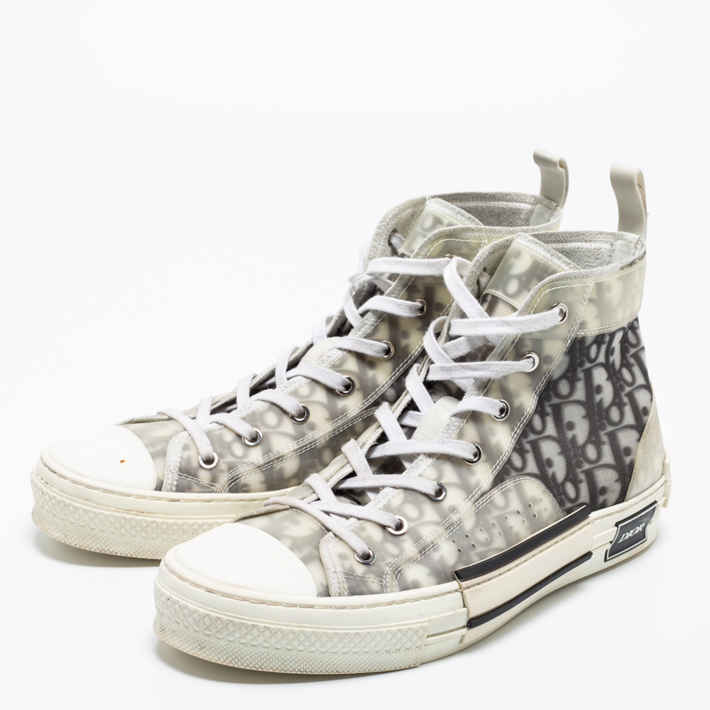 

Dior White/Grey Oblique Mesh And Rubber B23 High Top Sneakers Size