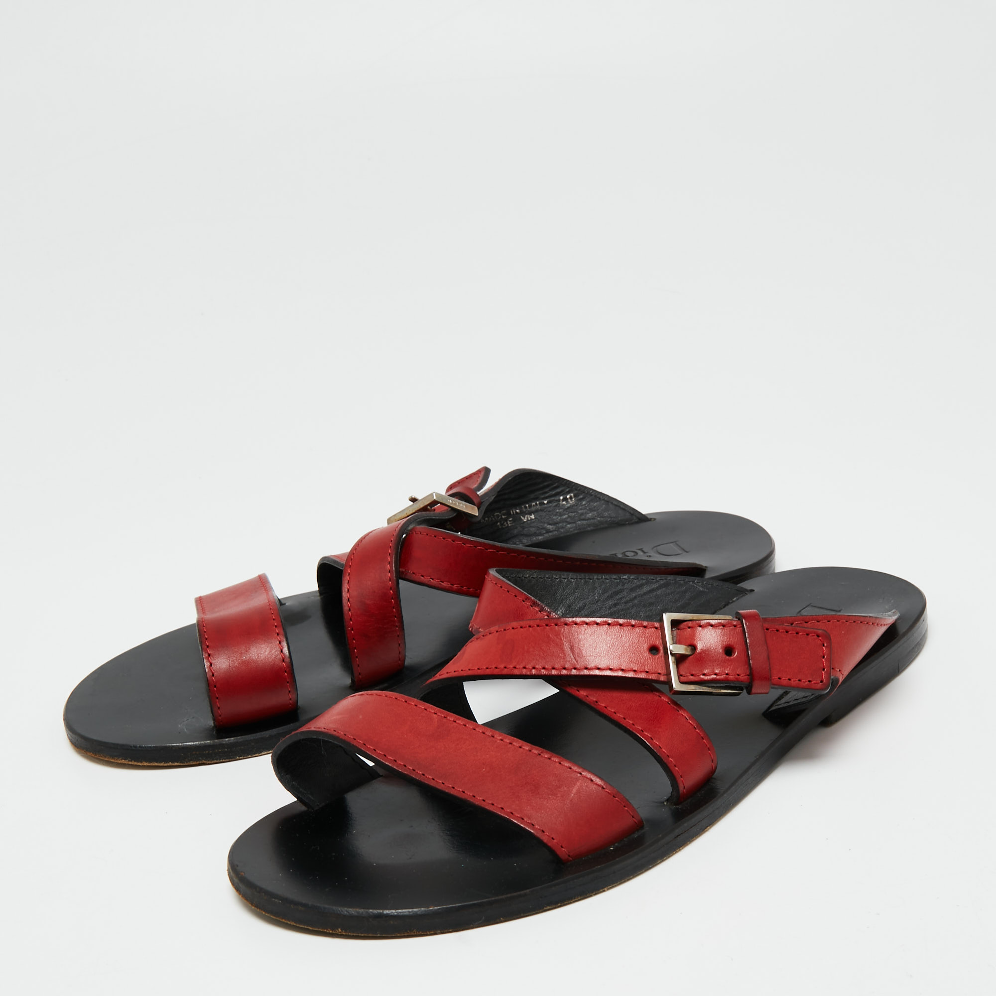 

Dior Red Leather Crisscross Slide Sandals Size