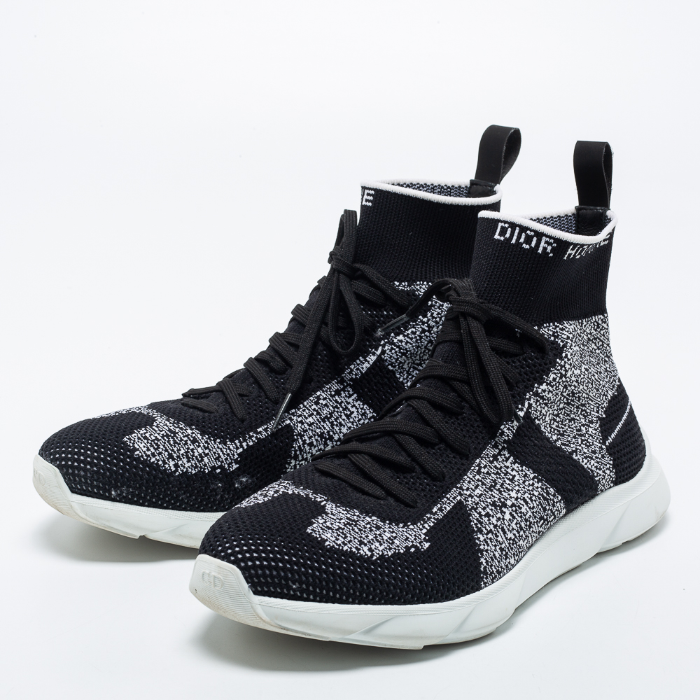 

Dior Black/White Perforated Knit Fabric B21 Sock High Top Sneakers Size