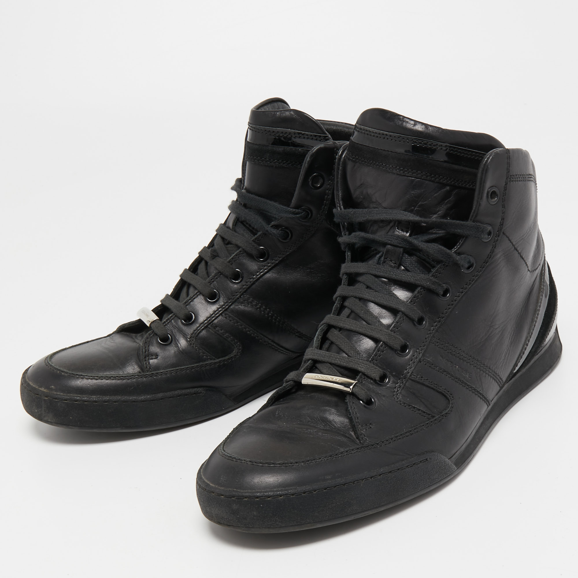 

Dior Black Leather And Patent High Top Sneakers Size
