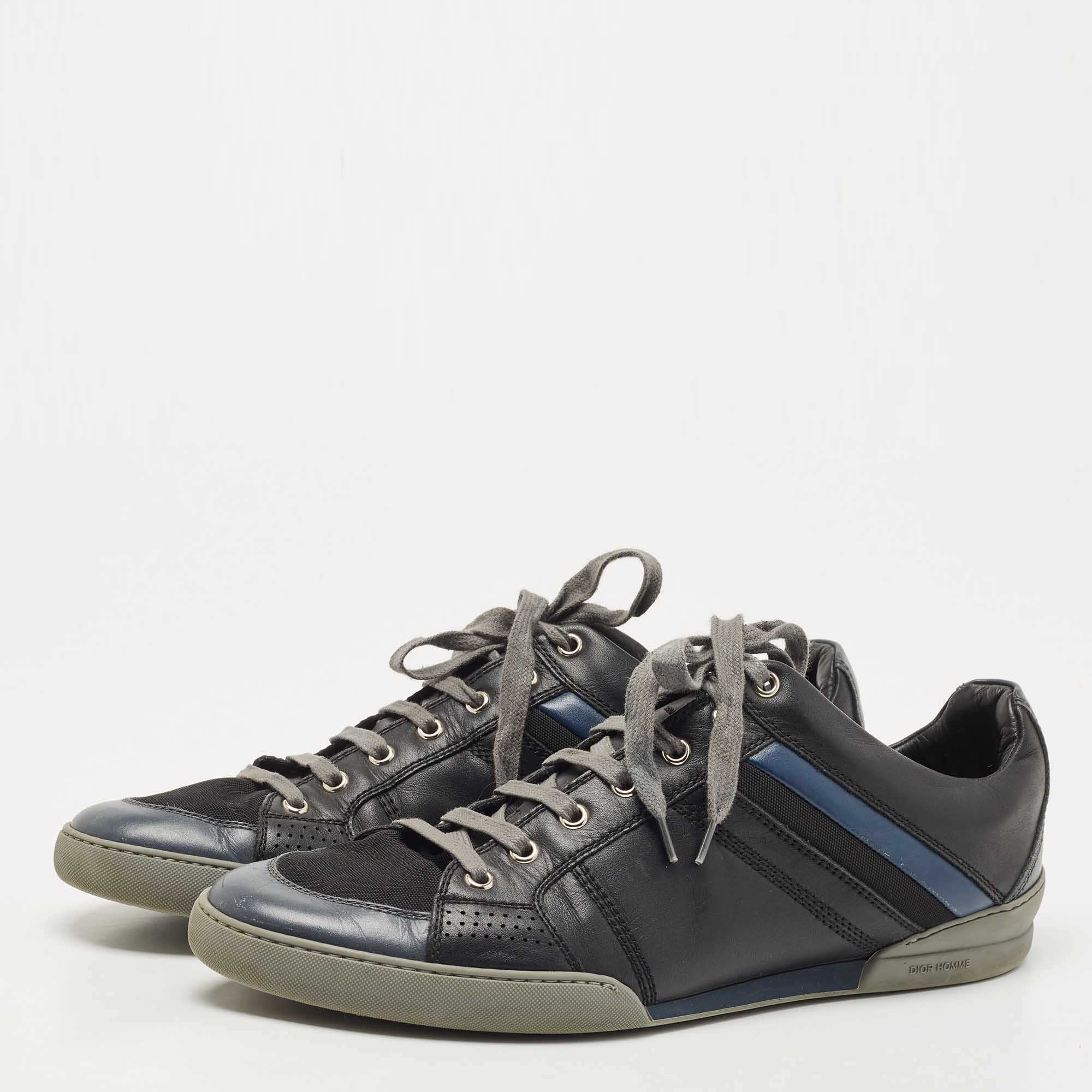 

Dior Homme Black/Blue Leather and Mesh Lace Low Top Sneakers Size