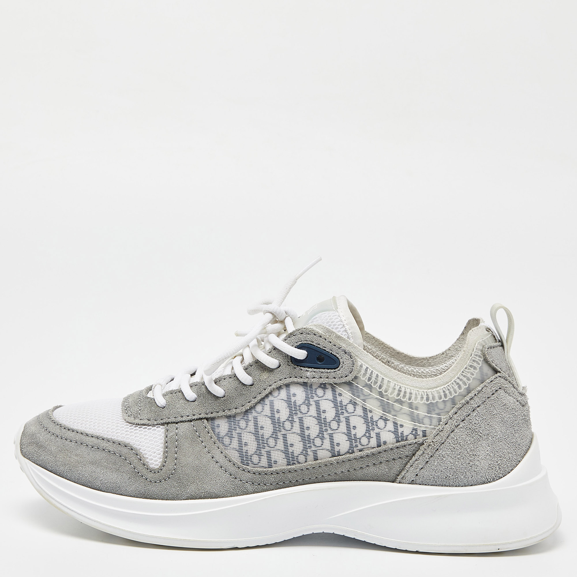 Pre-owned Dior Grey Oblique Mesh And Suede B25 Sneakers Size 40