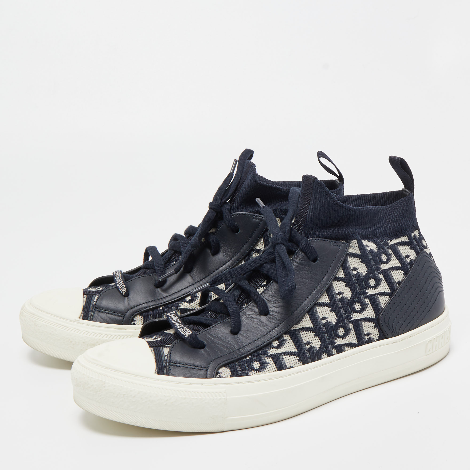 

Dior Navy Blue Leather and Fabric Walk n Dior High Top Sneakers Size