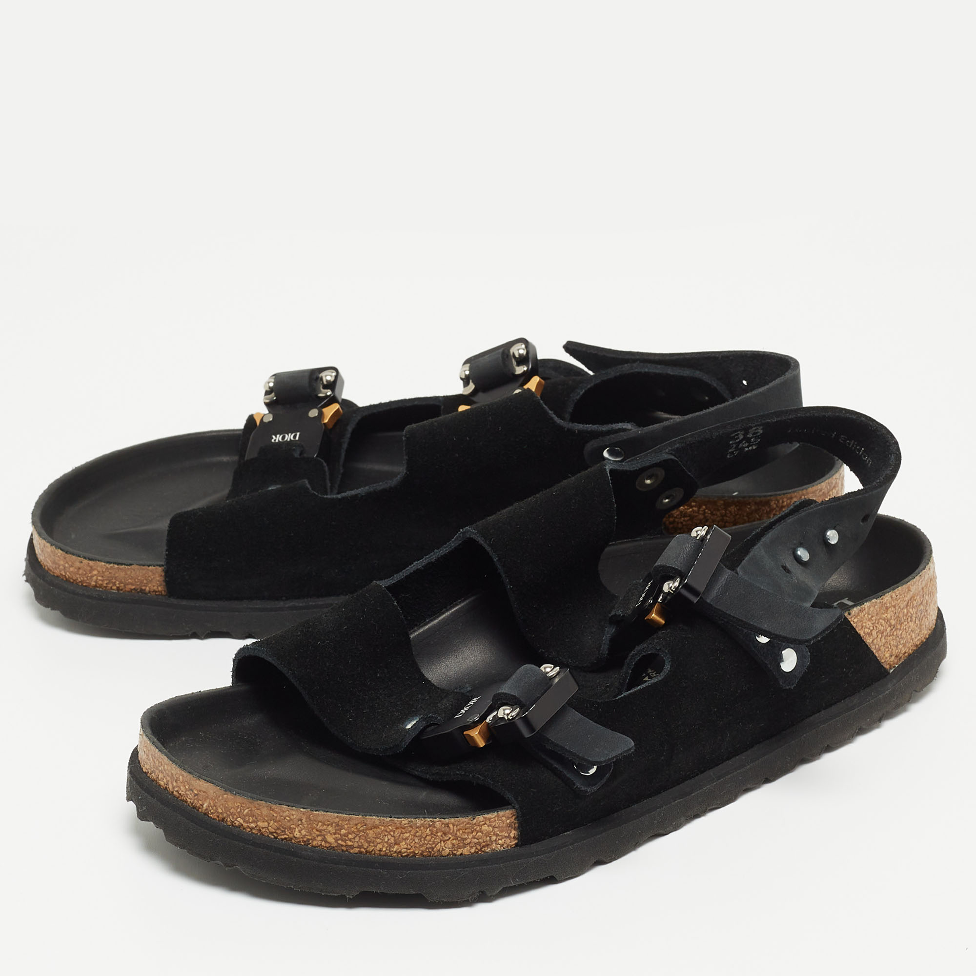 

Dior X Birkenstock Black Suede Milano Flat Sandals Size