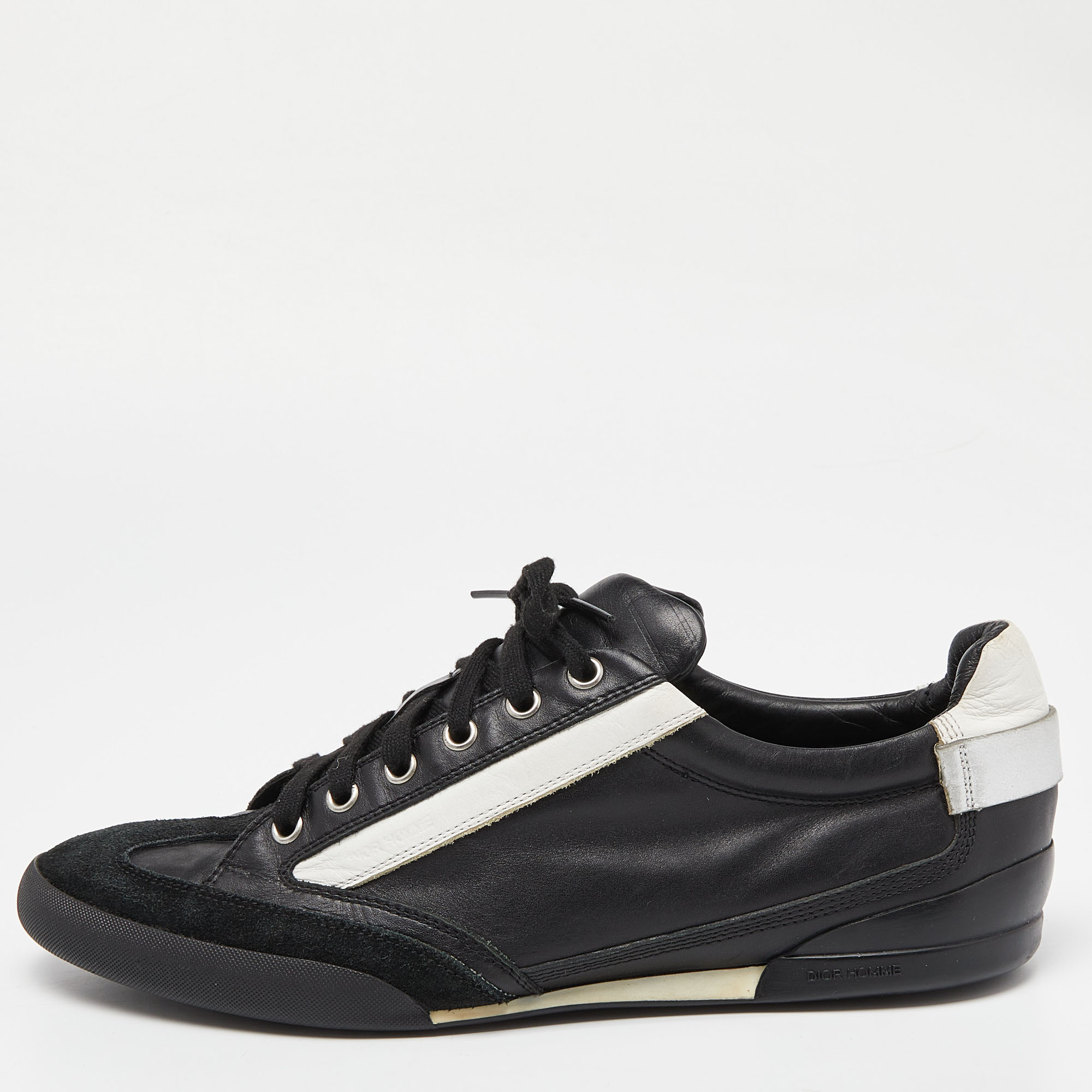 Pre-owned Dior Black/white Leather And Suede Homme Trainers Size 41.5