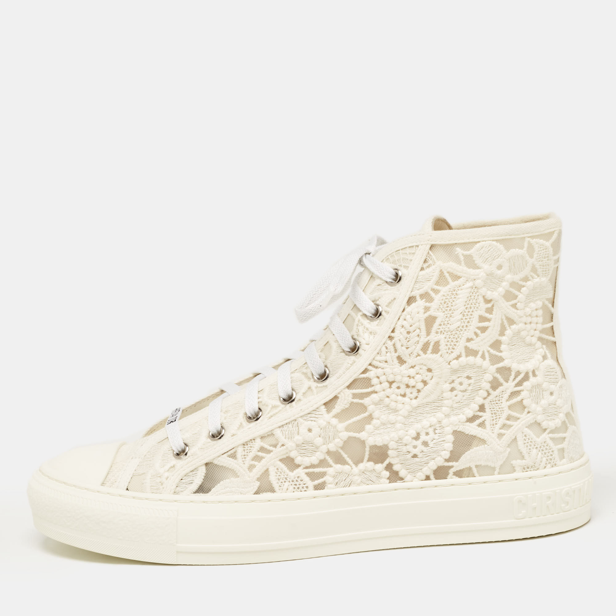 Pre Owned Dior White Canvas and  Lace B23 High Top Sneakers Size 42