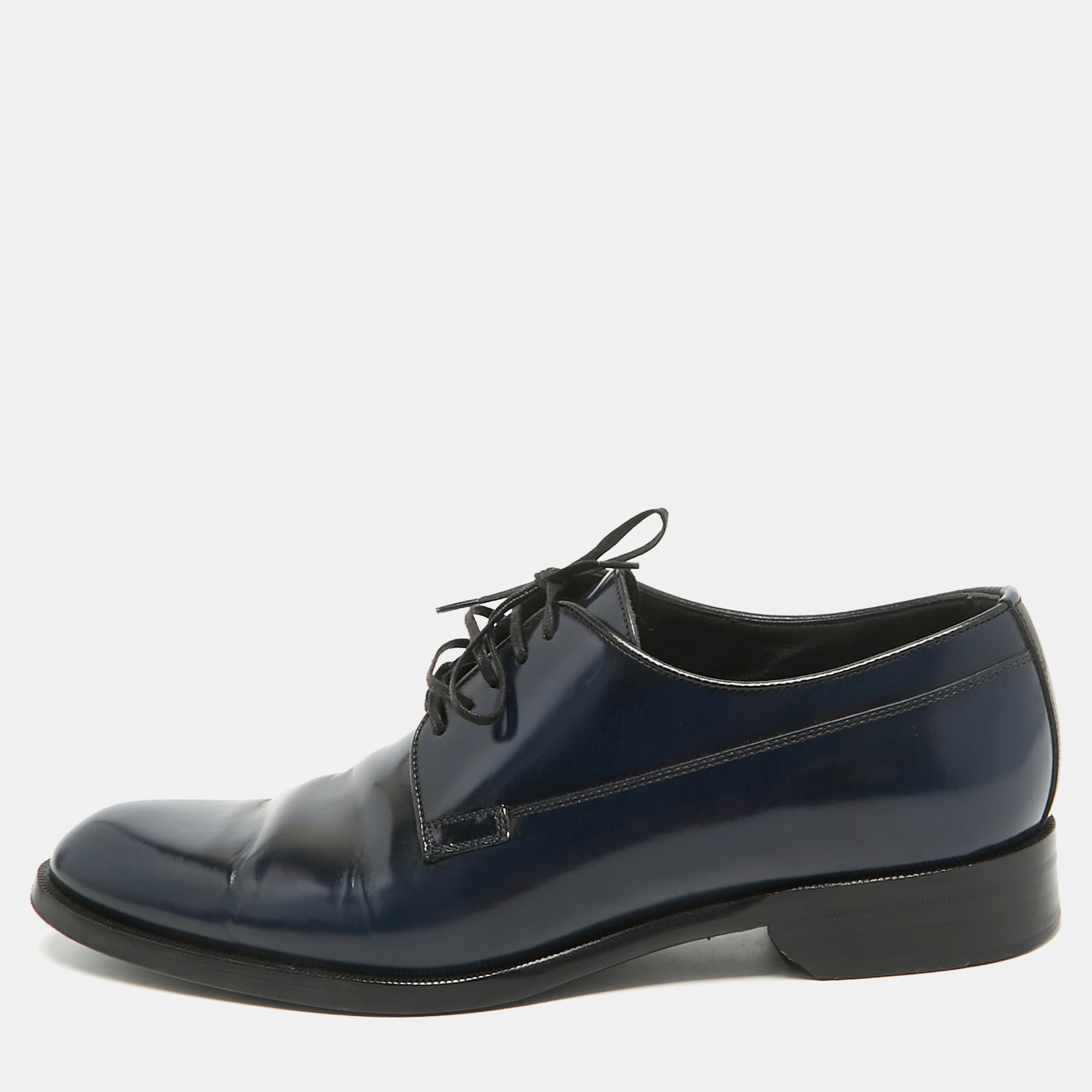 Pre-owned Dior Two Tone Patent Leather Lace Up Derby Size 41 In Navy Blue