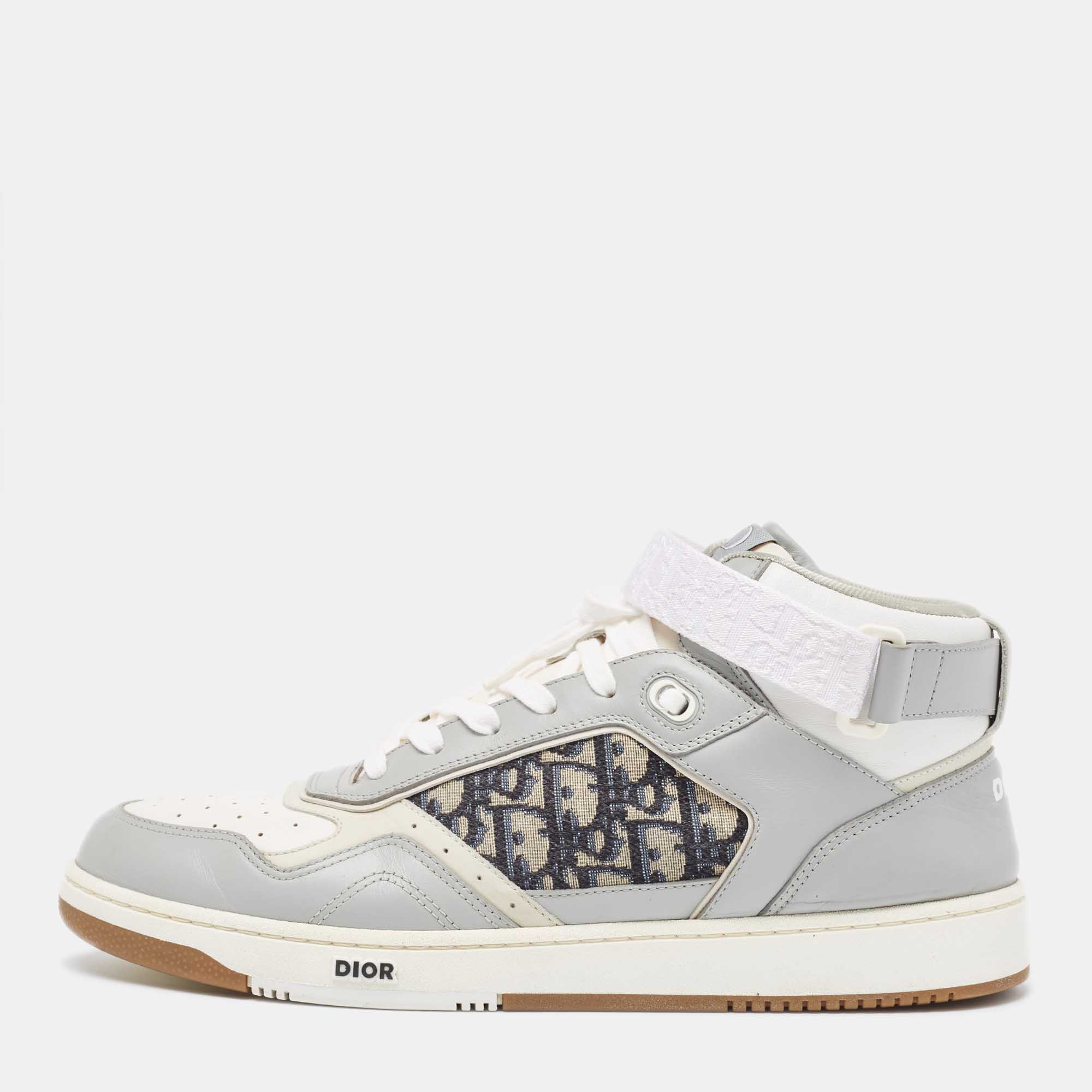 

DIOR Grey/White Leather and Oblique Jacquard B27 High Top Sneakers Size