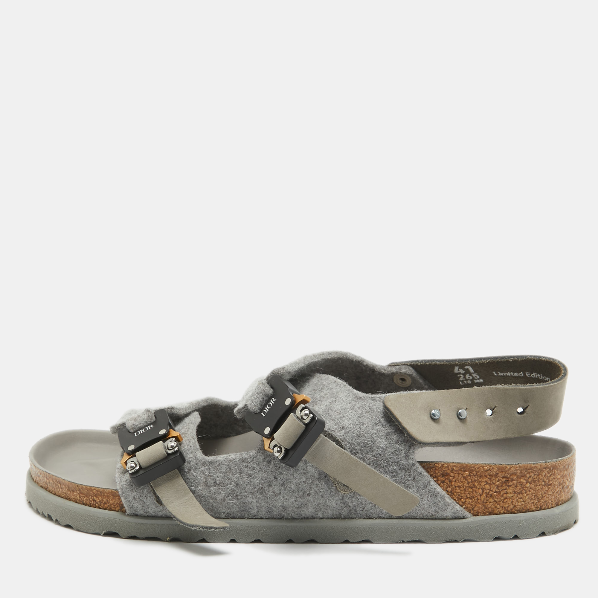 

Dior X Birkenstock Grey Wool Slingback Sandals Size