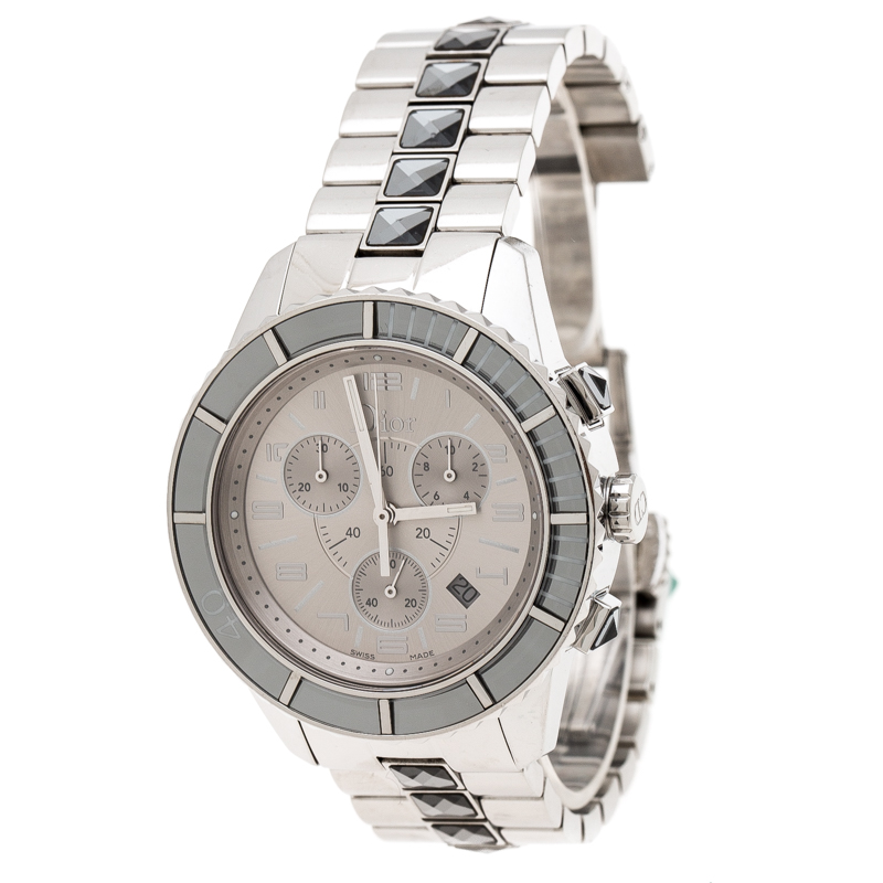 Dior Silver Grey Stainless Steel Christal CD114312 Men's Wristwatch 38 mm