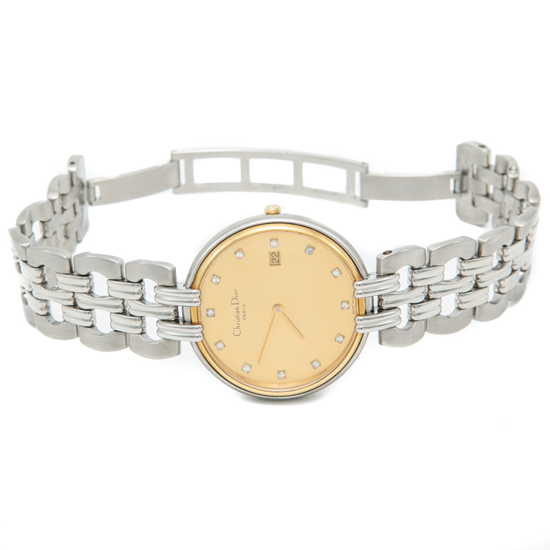 

Dior Vintage Paris Steel & Yellow Gold Plated Diamond Dial Watch, Beige